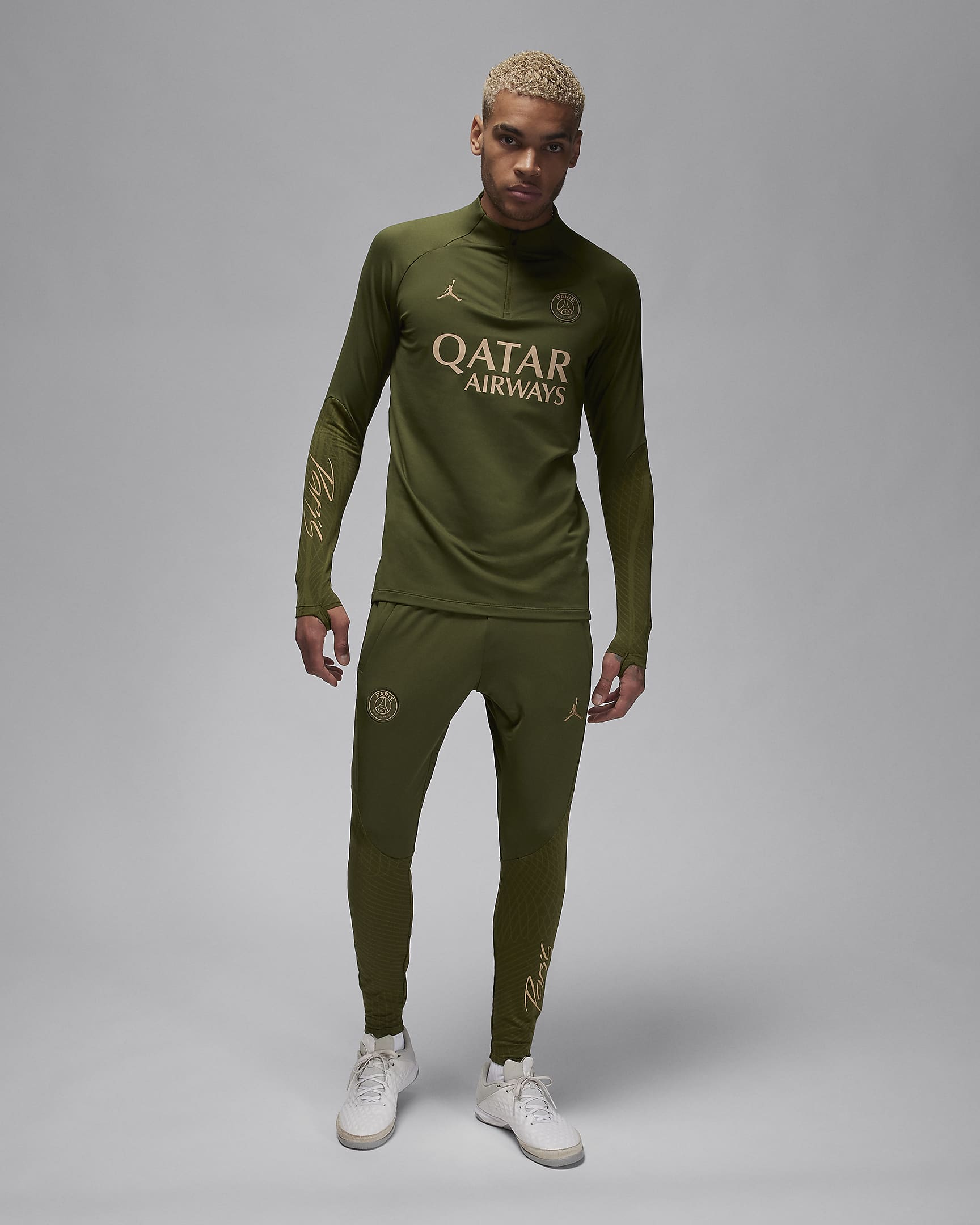 Paris Saint-Germain Strike Fourth Jordan Dri-FIT-Fußball-Drill-Oberteil für Herren - Rough Green/Rough Green/Dark Obsidian/Hemp