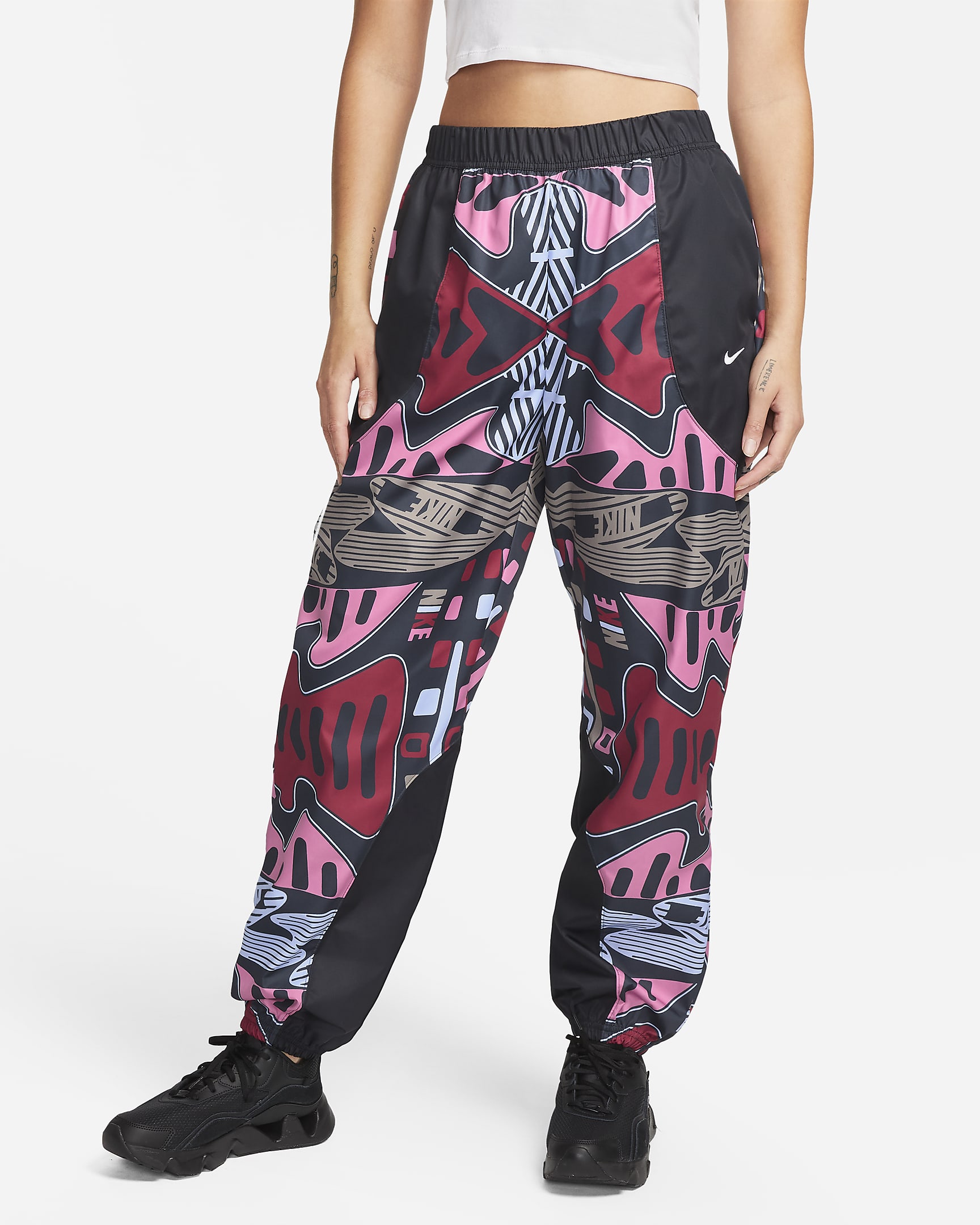 Joggers de tiro alto de tejido Woven para mujer Nike Sportswear - Negro/Negro/Blanco
