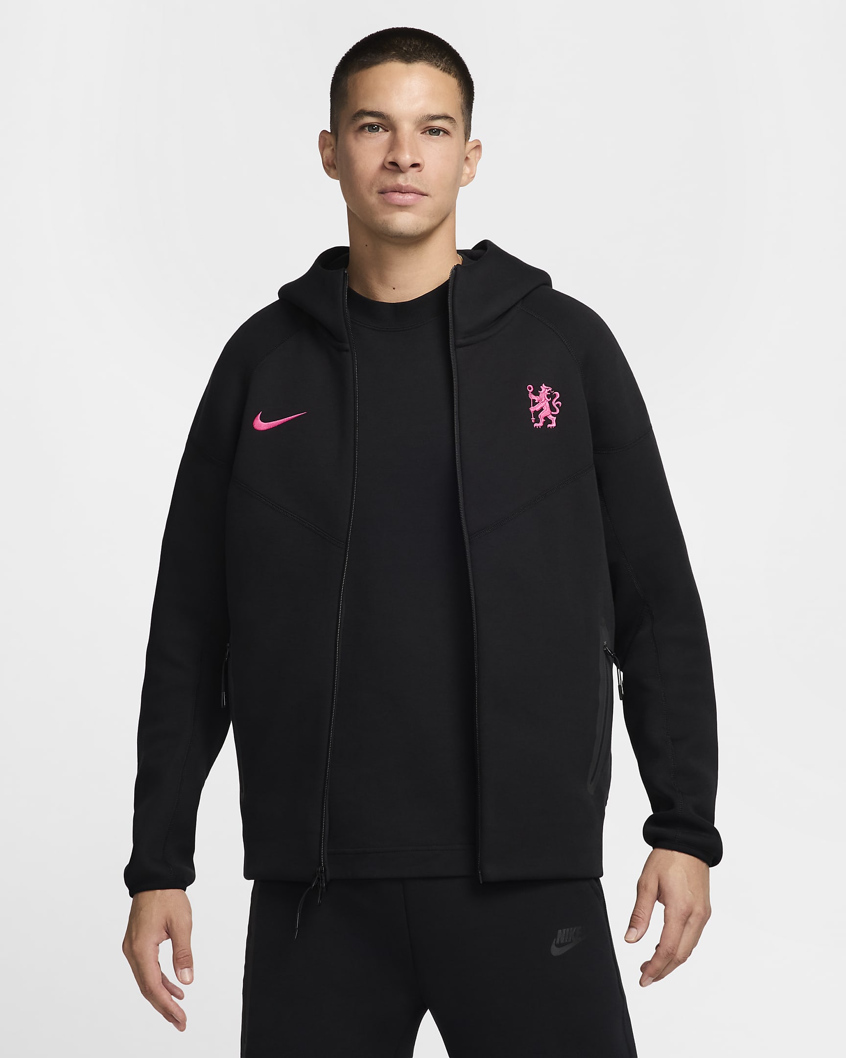 3e veste à zip Nike Football Chelsea FC Tech Fleece Windrunner pour homme - Noir/Pink Prime