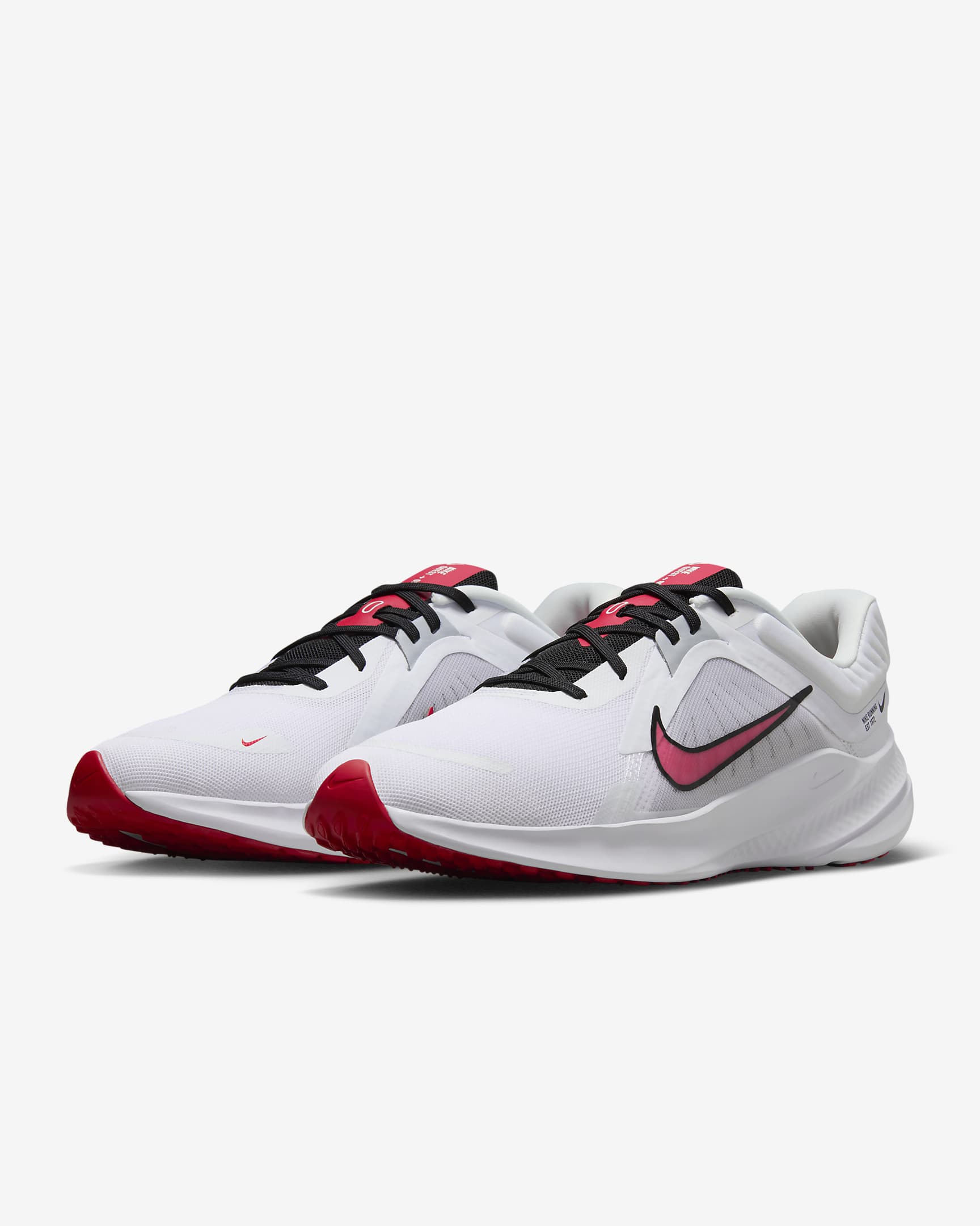 Nike Quest 5 Men's Road Running Shoes - White/Light Smoke Grey/Black/Fire Red