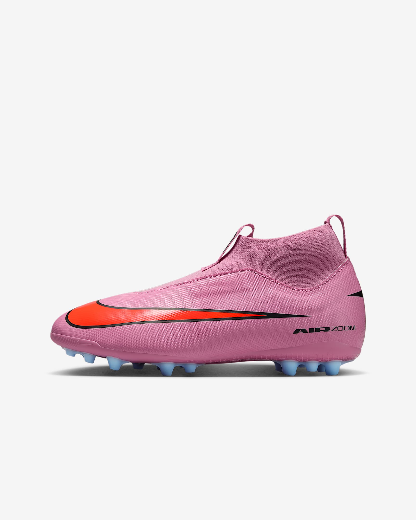 Crampons de foot à coupe montante pour terrain synthétique Nike Jr. Mercurial Superfly 10 Academy pour enfant/ado - Magic Flamingo/Total Crimson/Noir