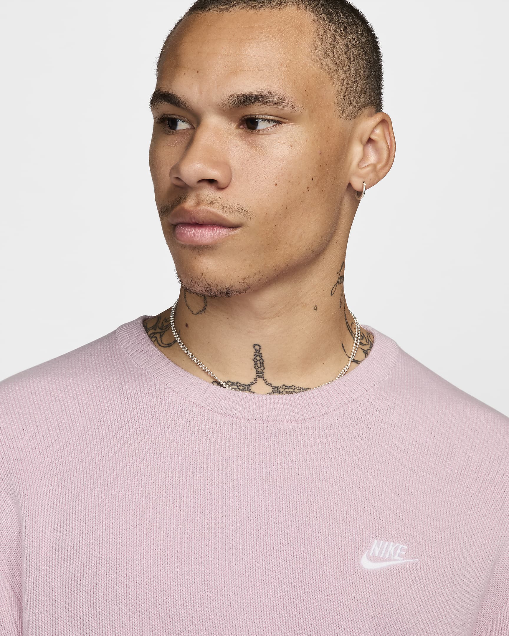 Pull à col ras-du-cou Nike Club pour homme - Pink Foam/Blanc