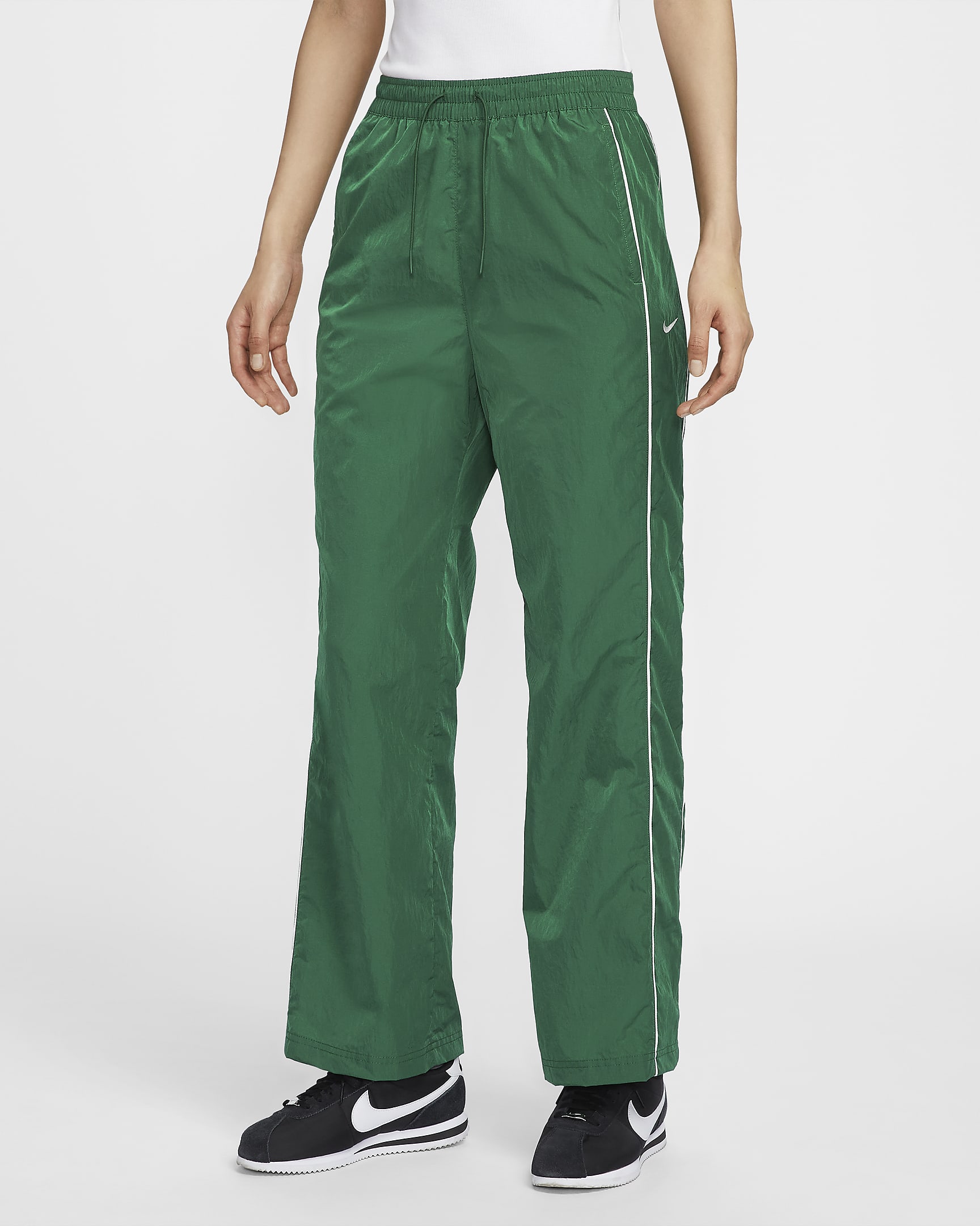 Nike Windrunner Women's High-Waisted Woven Open-Hem Trousers - Gorge Green/Sail