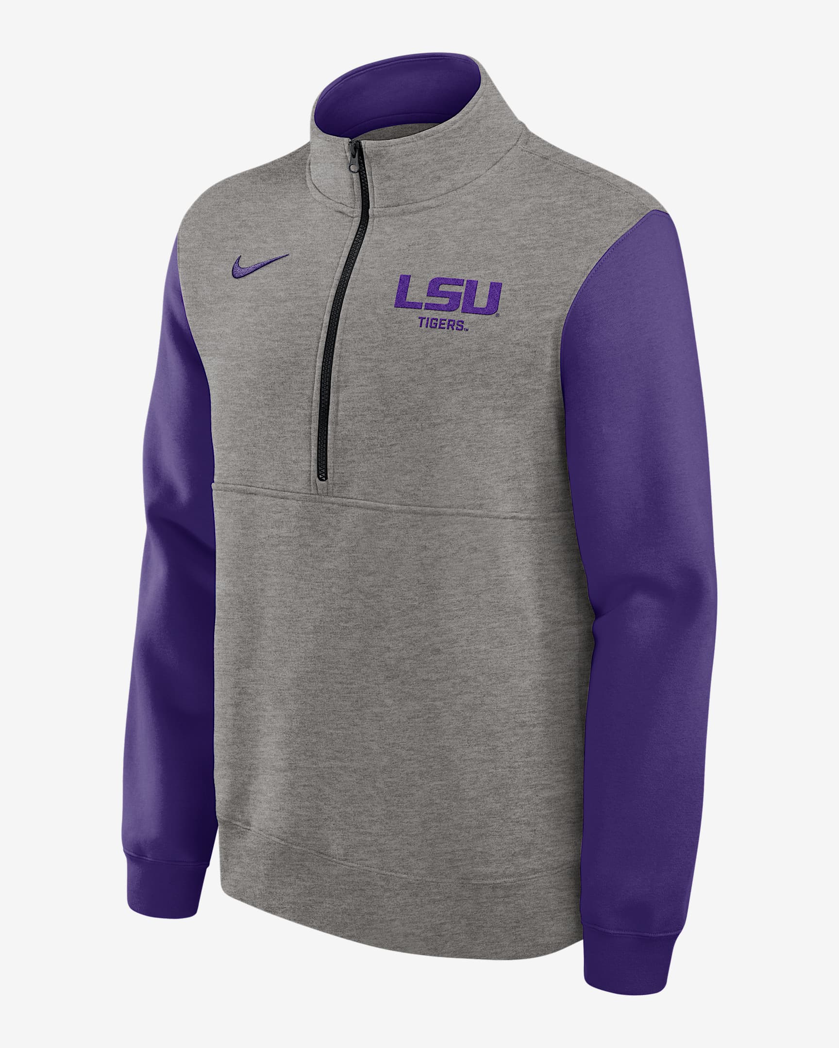 LSU Club Men's Nike College 1/2-Zip Crew - Grey Heather