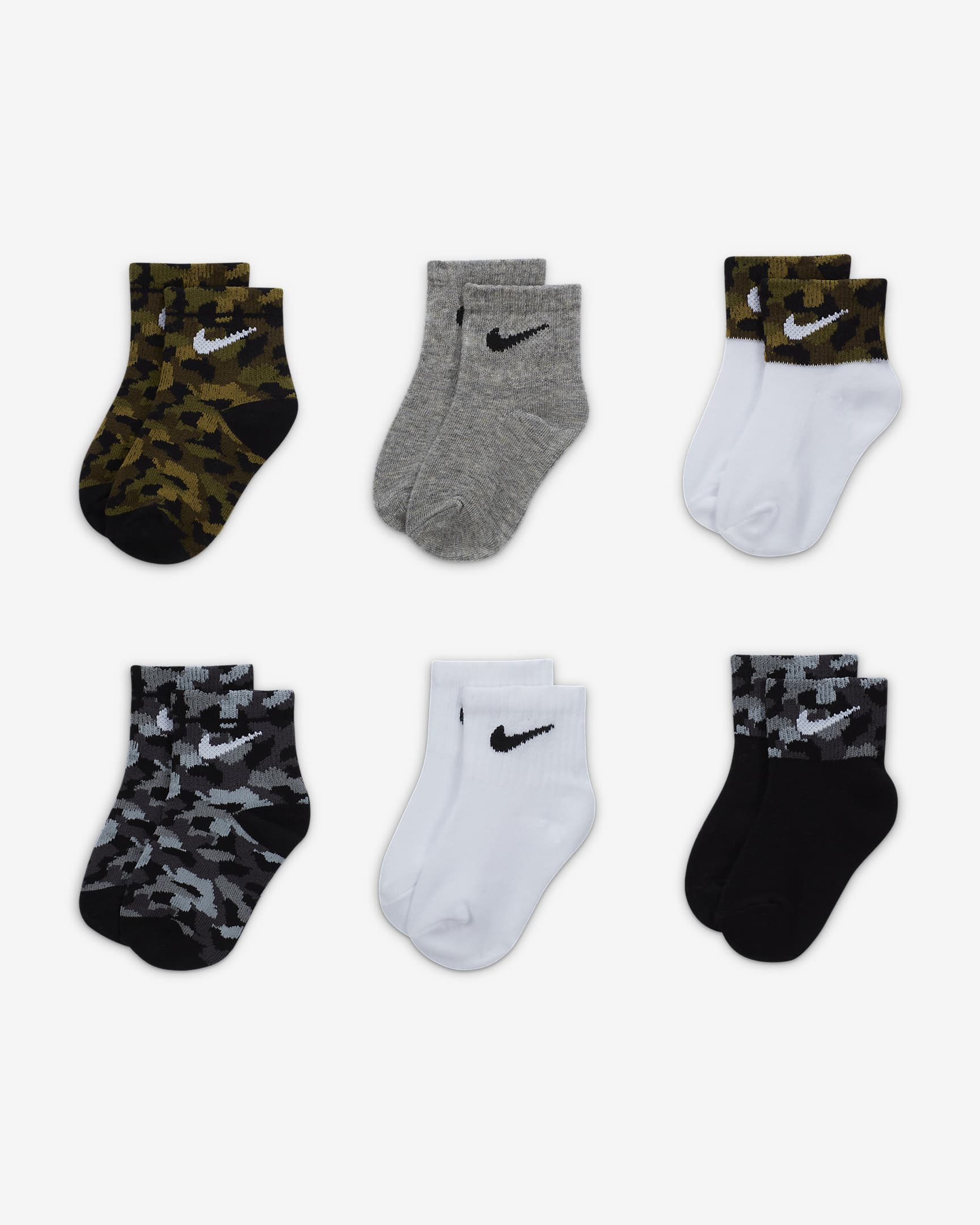 Nike Baby (0-9M) Camo Ankle Socks (6 Pairs) - Black