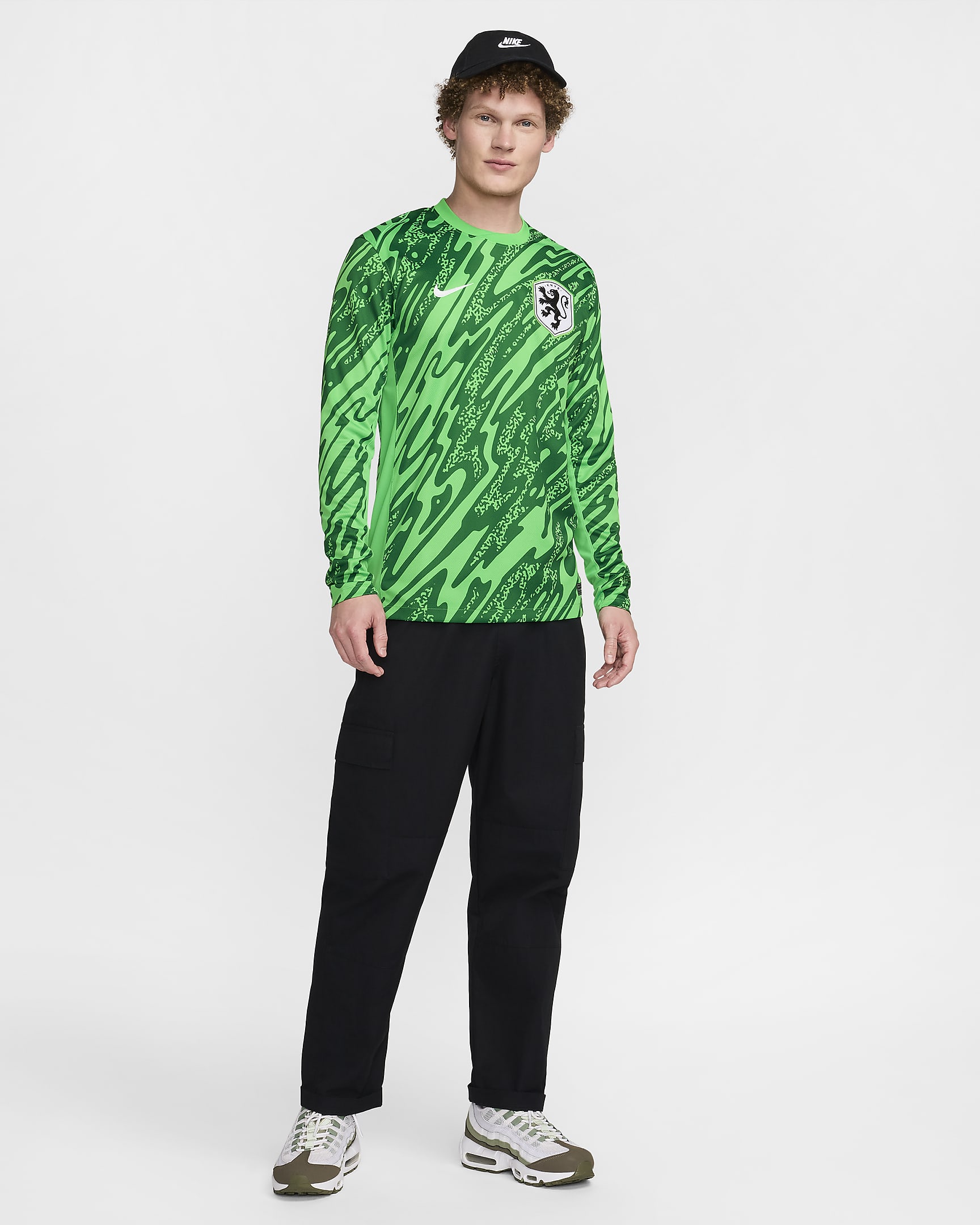 Netherlands (Women's Team) 2024/25 Stadium Goalkeeper Men's Nike Dri-FIT Football Replica Shirt - Green Spark/Pine Green/White