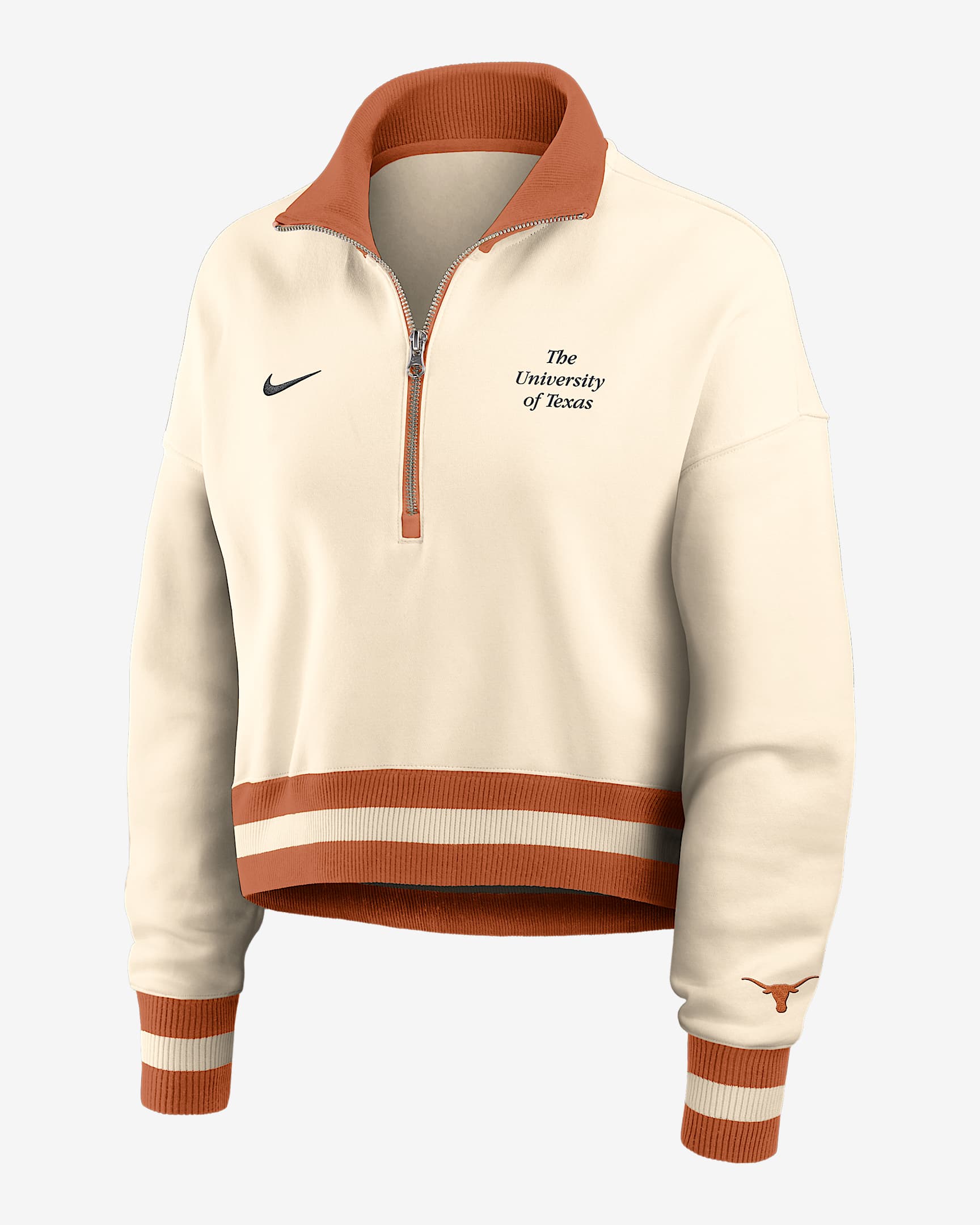 Texas Legacy Women's Nike College Cropped 1/4-Zip Crew - Tan/Beige