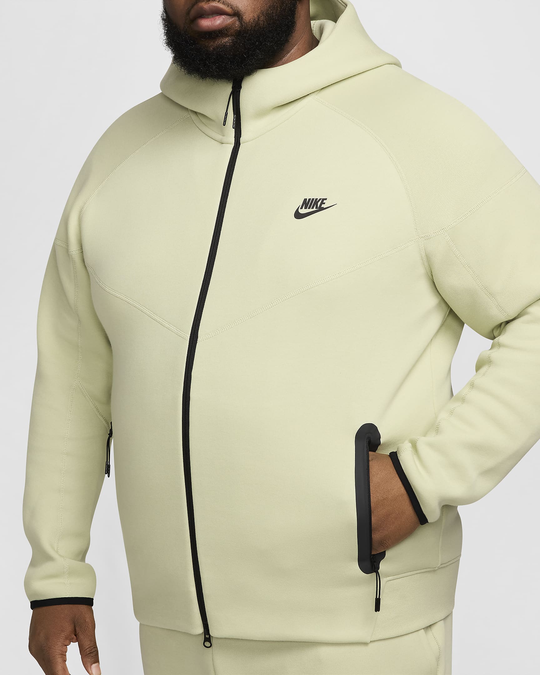 Sudadera con gorro de cierre completo para hombre Nike Sportswear Tech Fleece Windrunner - Aura oliva/Negro