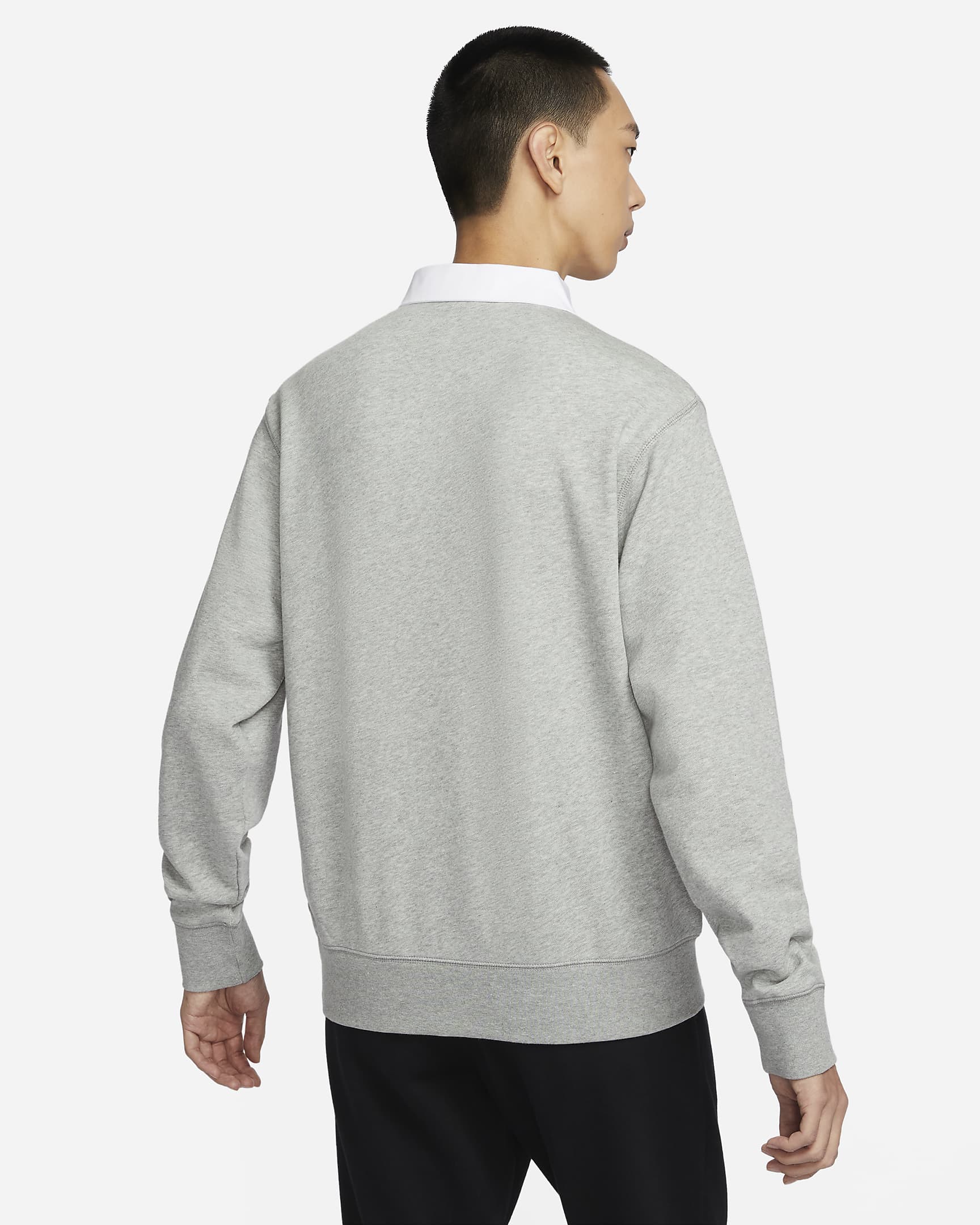 เสื้อโปโลฟลีซแขนยาวผู้ชาย Nike Club Fleece - Dark Grey Heather/ขาว