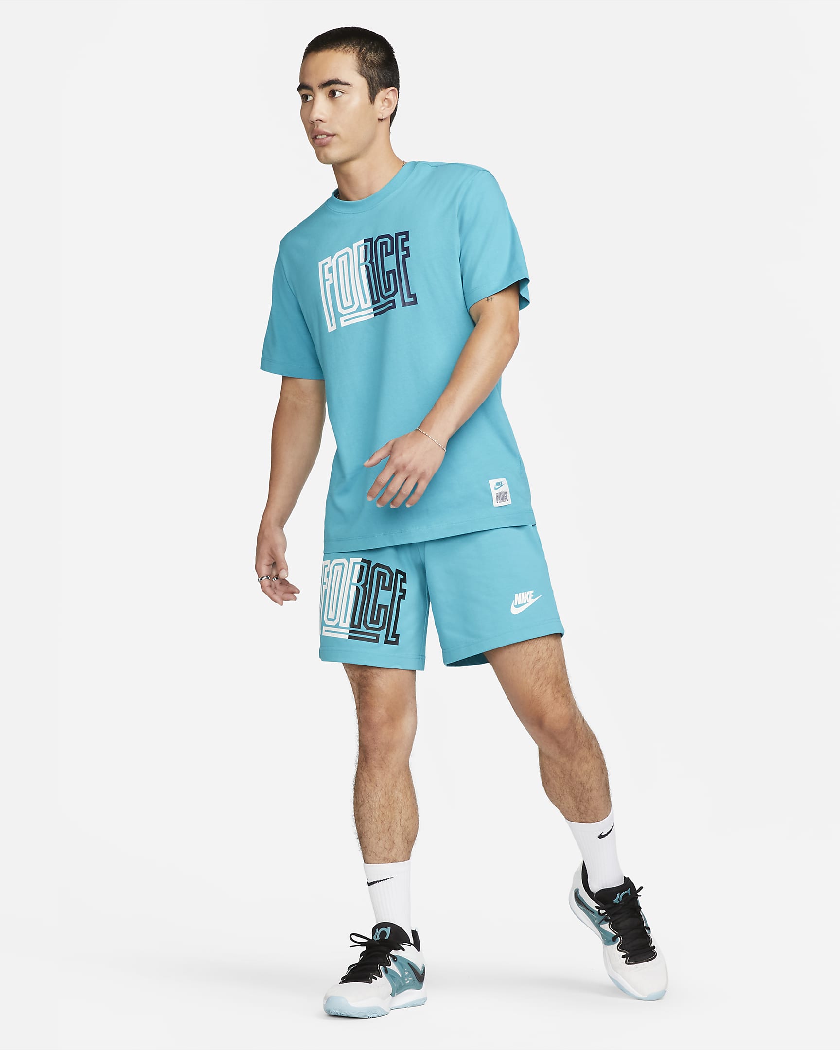 กางเกงบาสเก็ตบอลขาสั้น 8 นิ้ว Dri-FIT ผู้ชาย Nike Starting 5 - Teal Nebula/ขาว