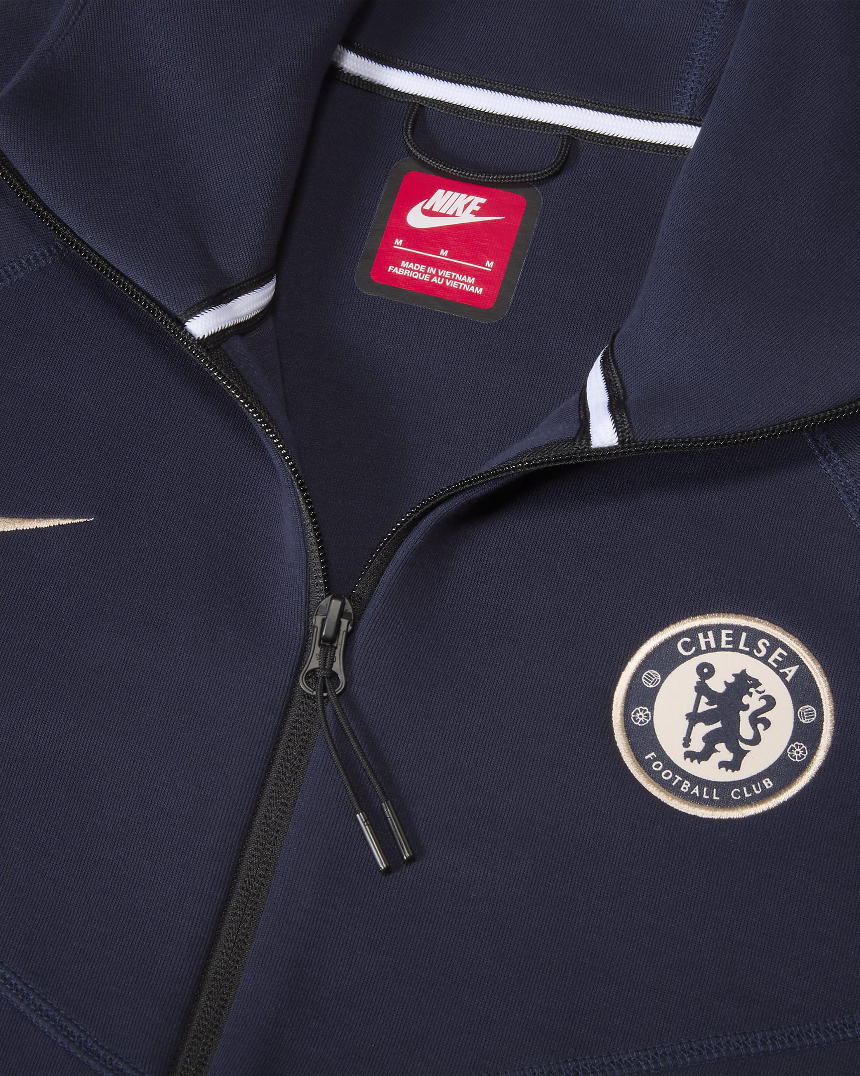 Chelsea F.C. Tech Fleece Windrunner Men's Nike Football Full-Zip Hoodie - Obsidian/Guava Ice