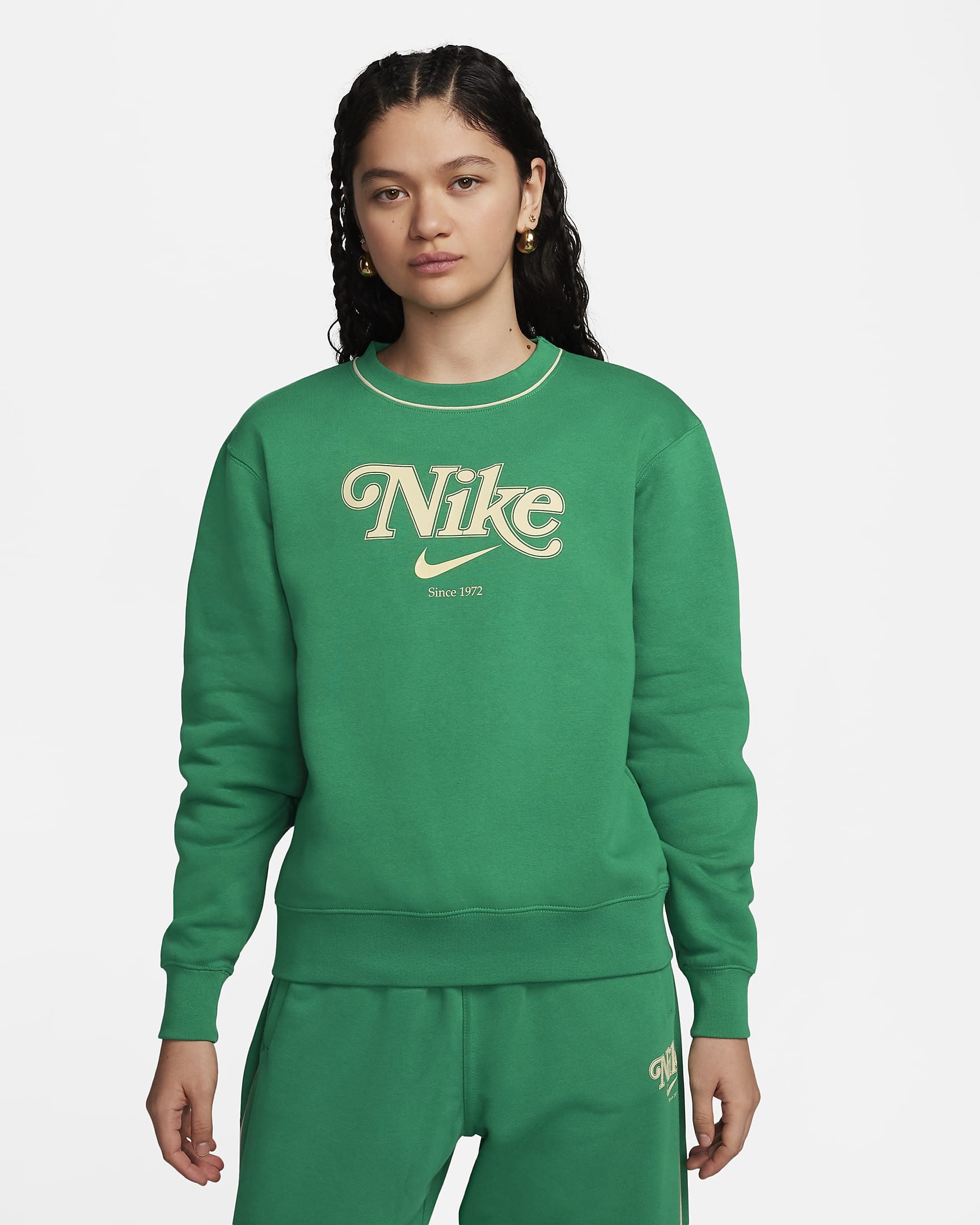 Damska dzianinowa bluza dresowa z półokrągłym dekoltem Nike Sportswear - Malachite