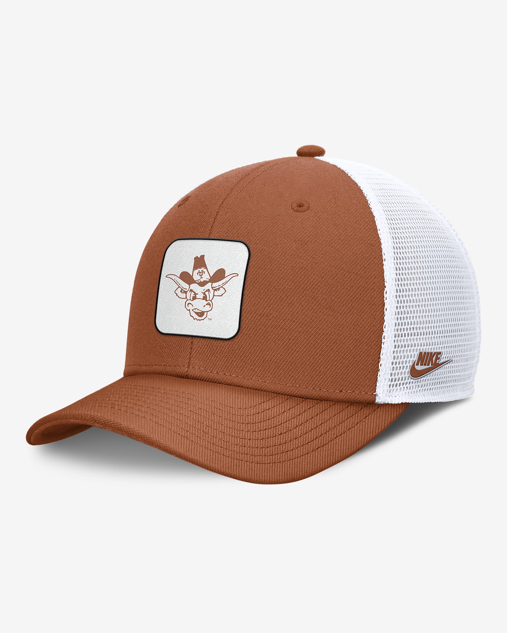 Texas Longhorns Legacy Rise Mascot Men's Nike College Trucker Adjustable Hat - Desert Orange