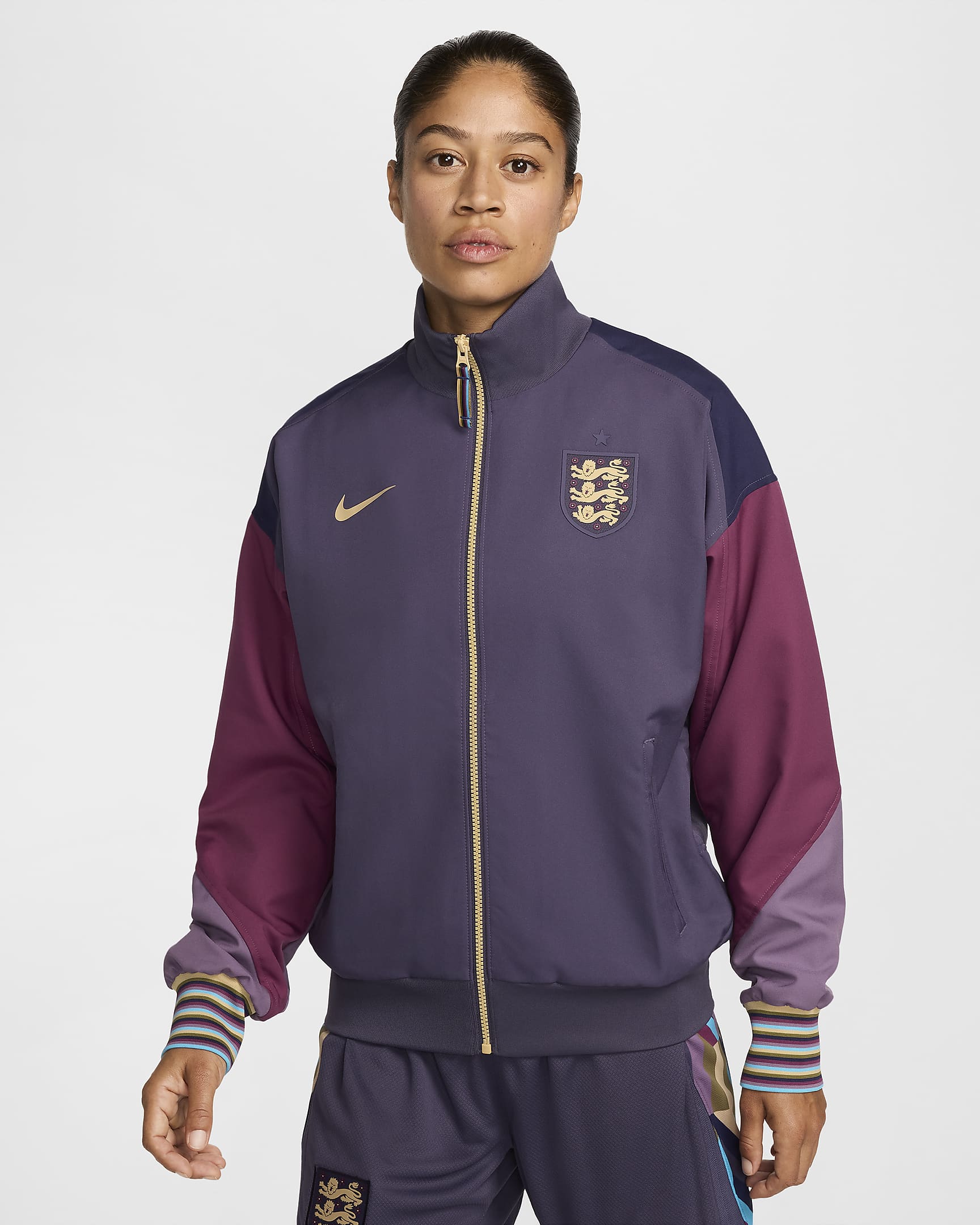 England Strike Away Nike Dri-FIT Fußballjacke für Damen - Dark Raisin/Purple Ink/Sesame