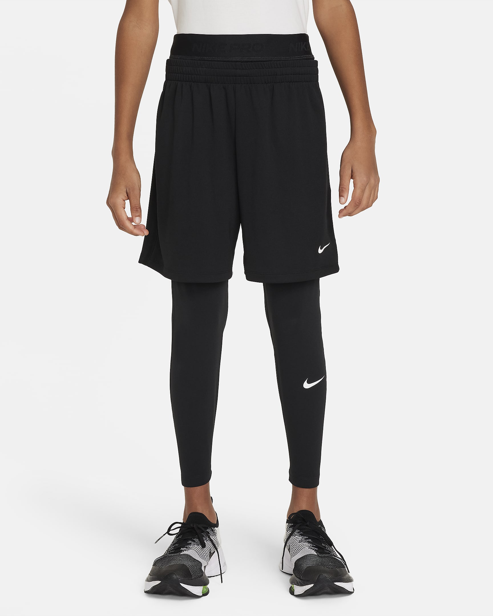 Legging Nike Pro Dri-FIT pour ado (garçon) - Noir/Noir/Blanc