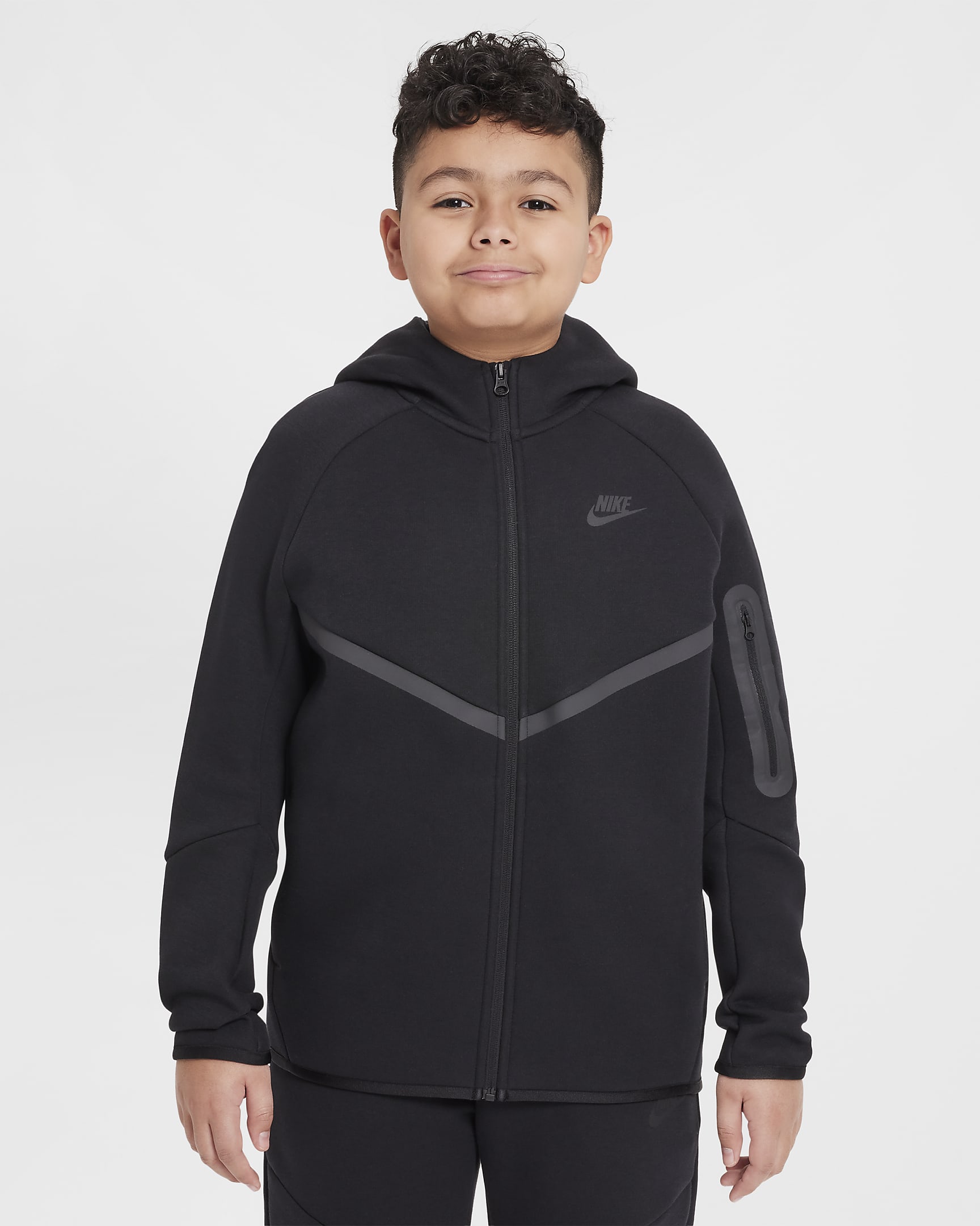 Nike Sportswear Tech Fleece-hættetrøje med lynlås i fuld længde til større børn (udvidet størrelse) - sort/sort/sort/sort