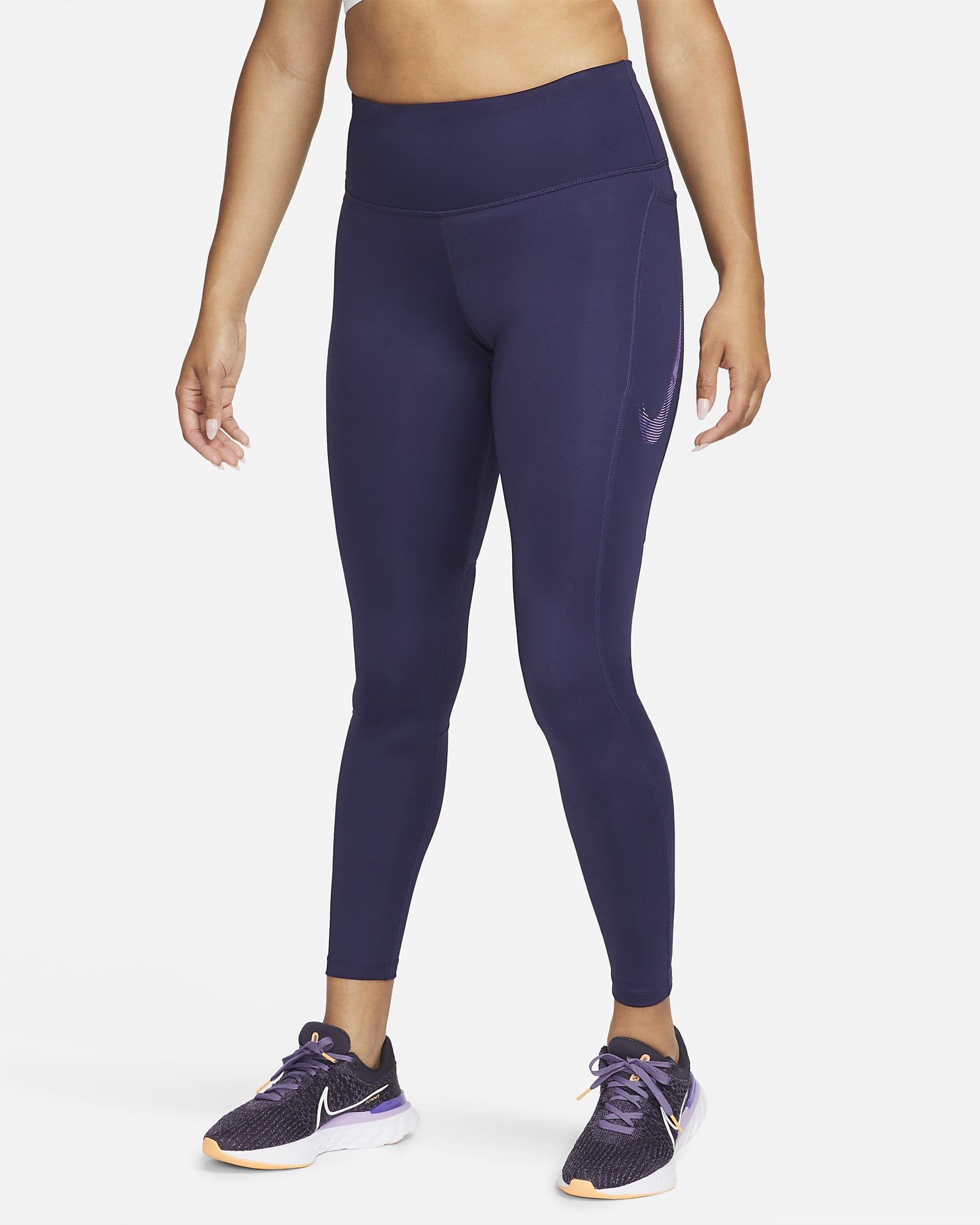 Nike Fast Women's Mid-Rise 7/8 Graphic Leggings with Pockets - Purple Ink/Disco Purple