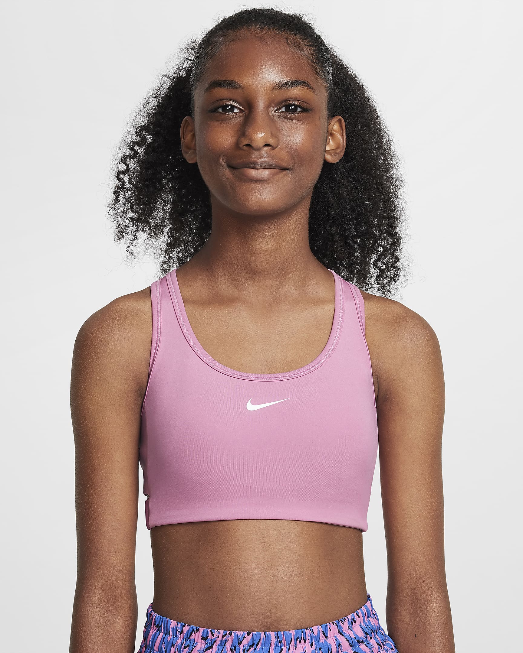 Nike Swoosh EasyOn Big Kids' (Girls') Sports Bra - Magic Flamingo/White