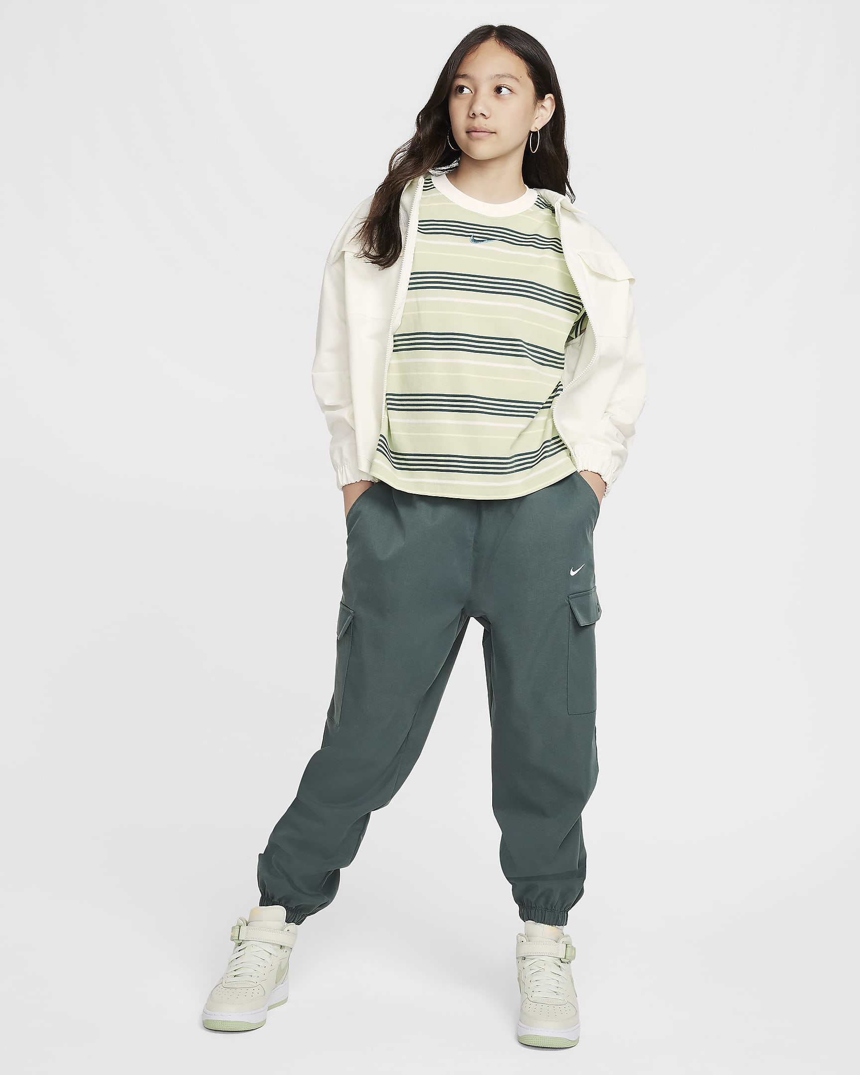 Nike Sportswear Girls' Cargo Trousers - Vintage Green/White