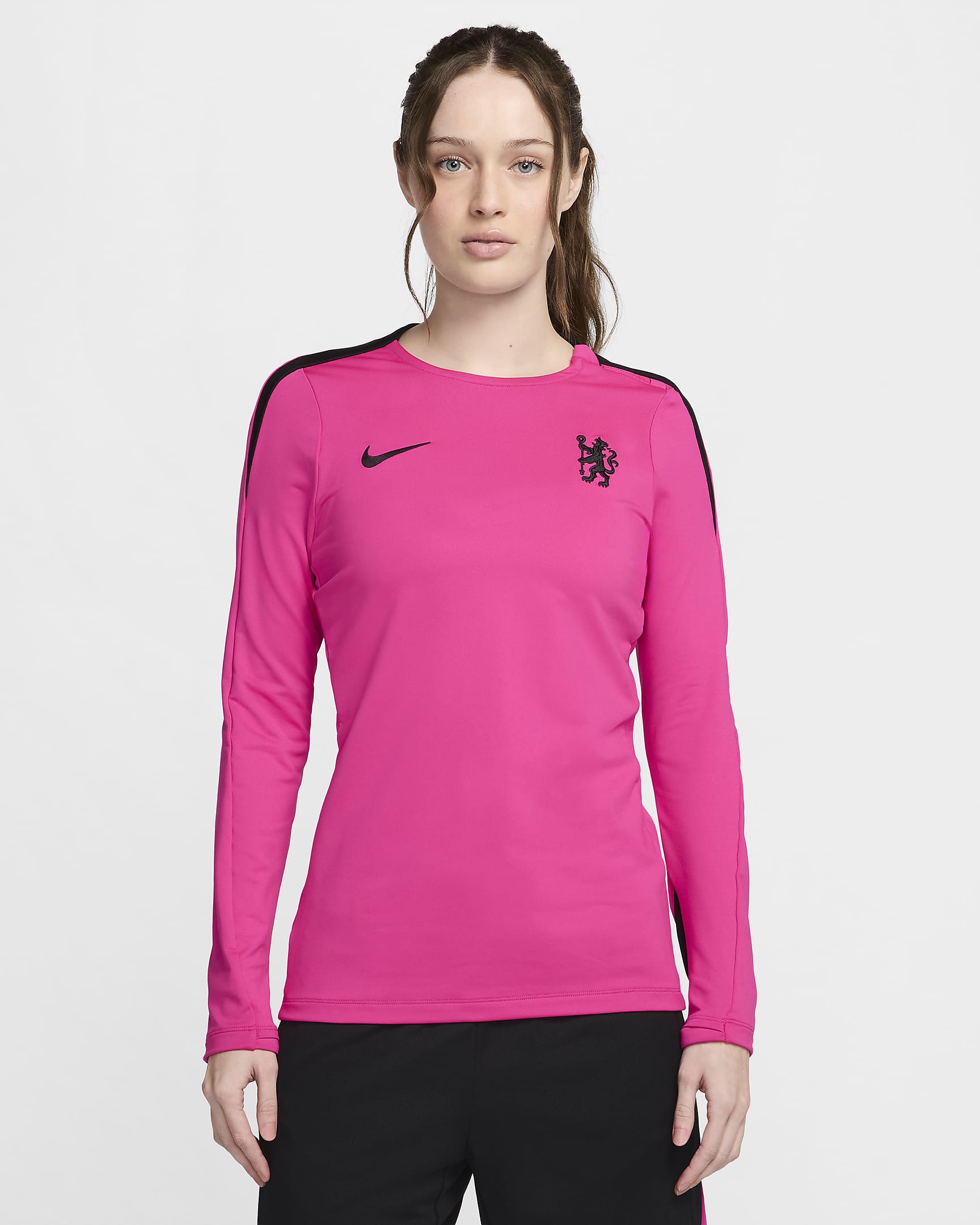 Chelsea FC Strike Derde Nike Dri-FIT knit voetbaltop met ronde hals voor dames - Pink Prime/Pink Prime/Zwart/Zwart