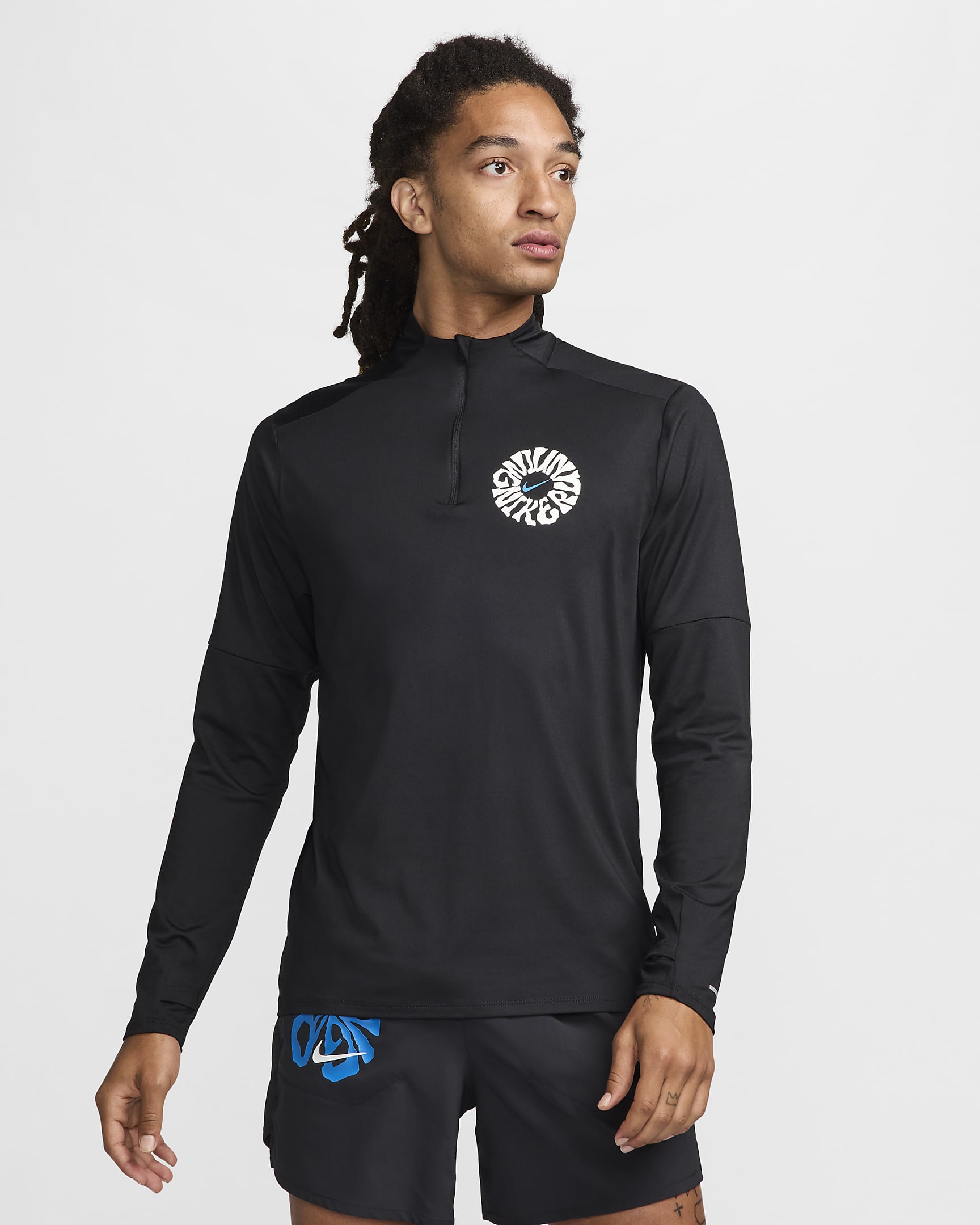 Haut de running à 1/4 de zip Dri-FIT Nike Run Energy pour homme - Noir/Light Photo Blue