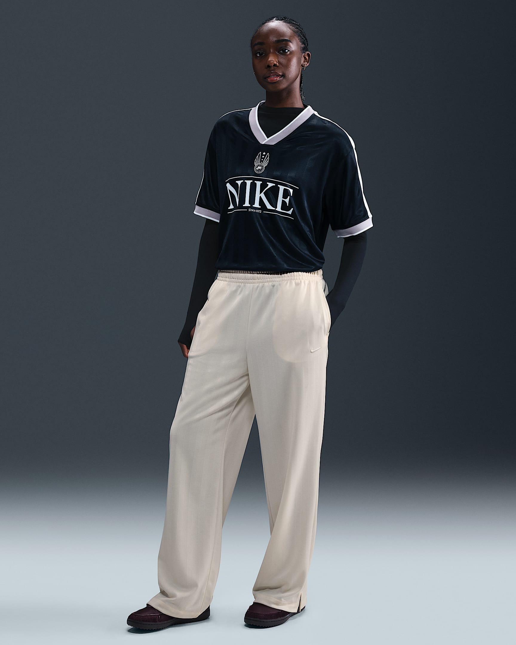 Nike Sportswear Women's Mid-Rise Loose Jacquard Striped Track Pants - Pale Ivory/Sail