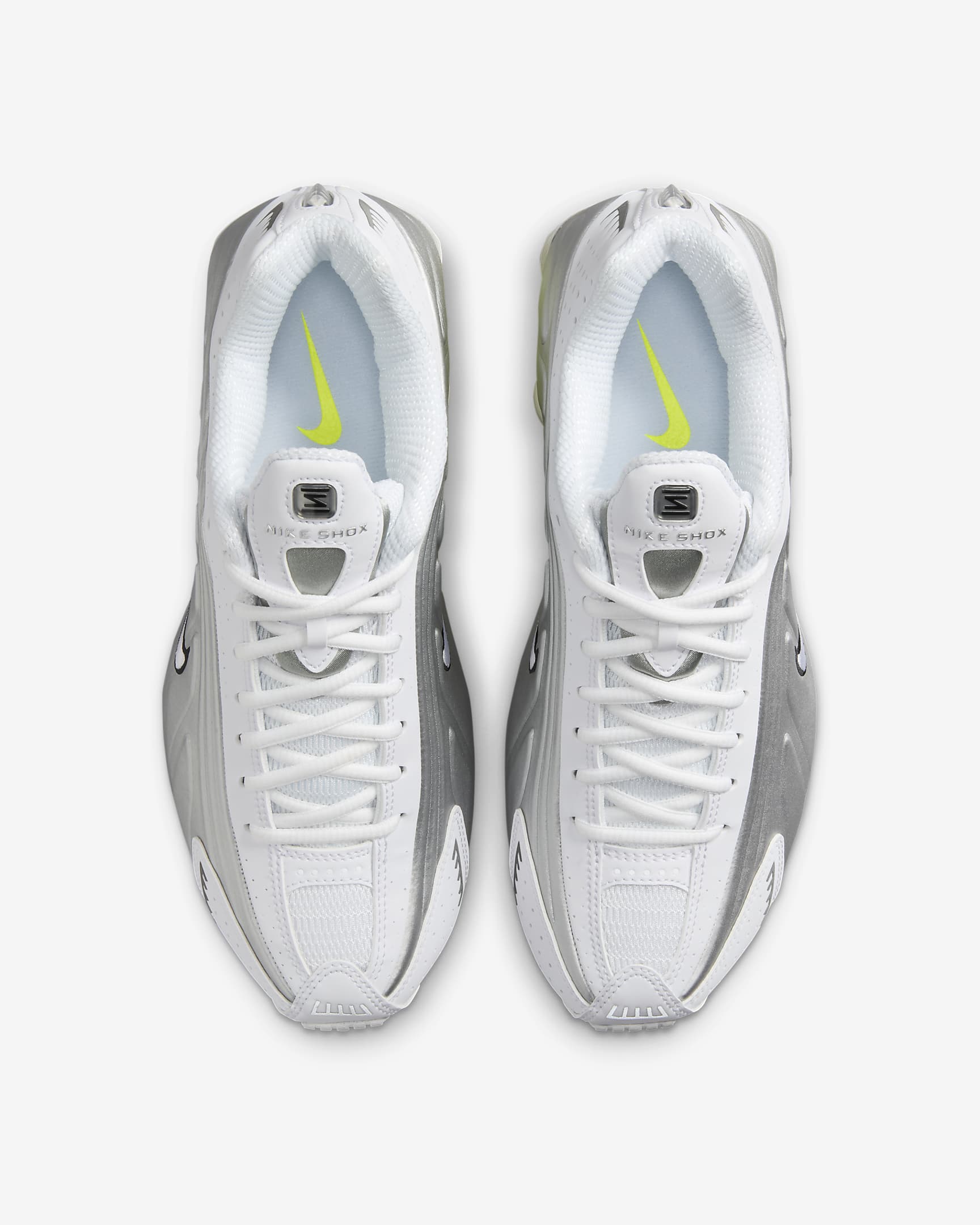 Nike Shox R4 Shoes - White/Metallic Silver/Volt/White