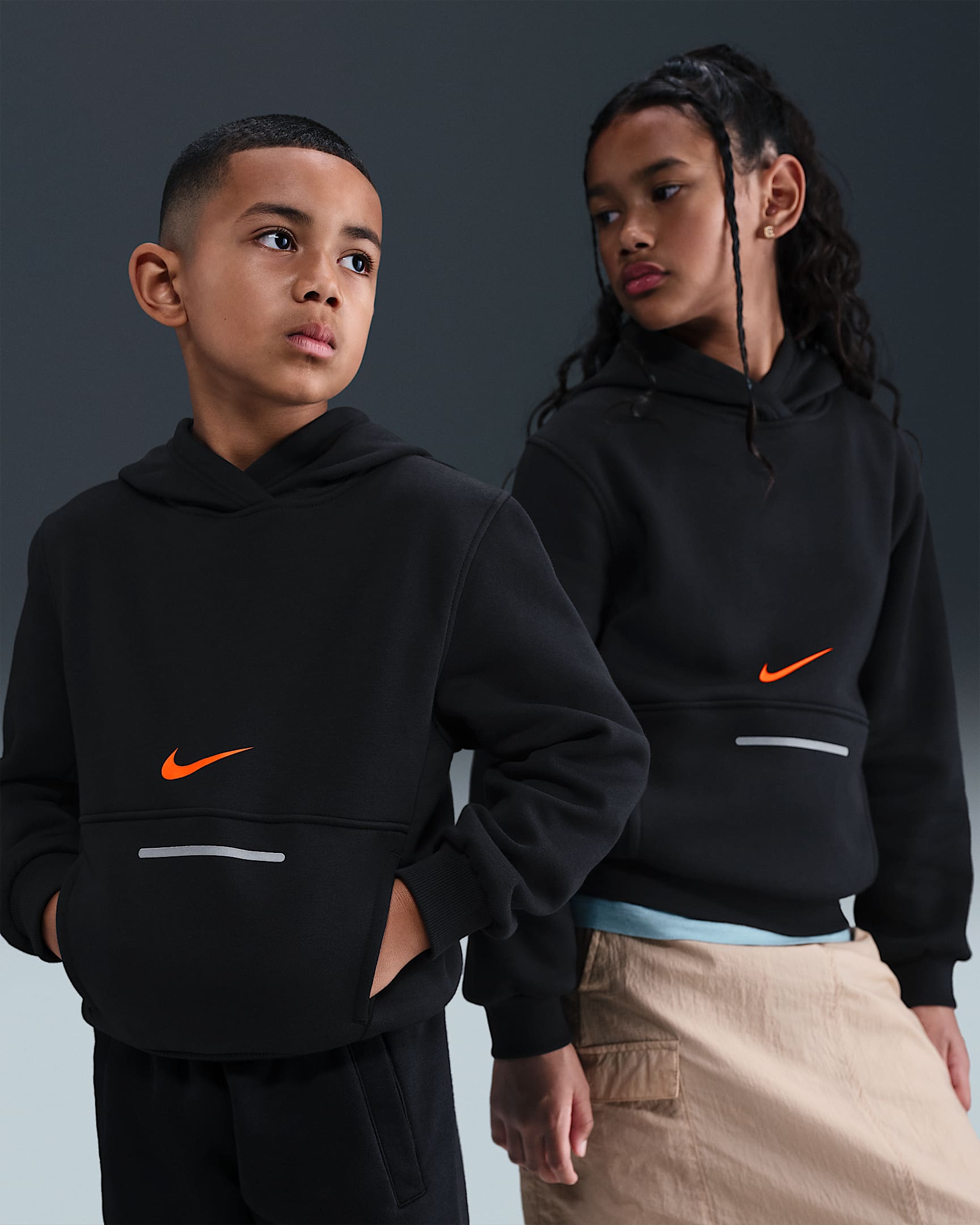 Nike Sportswear Club Fleece Older Kids' Hoodie - Black/Safety Orange