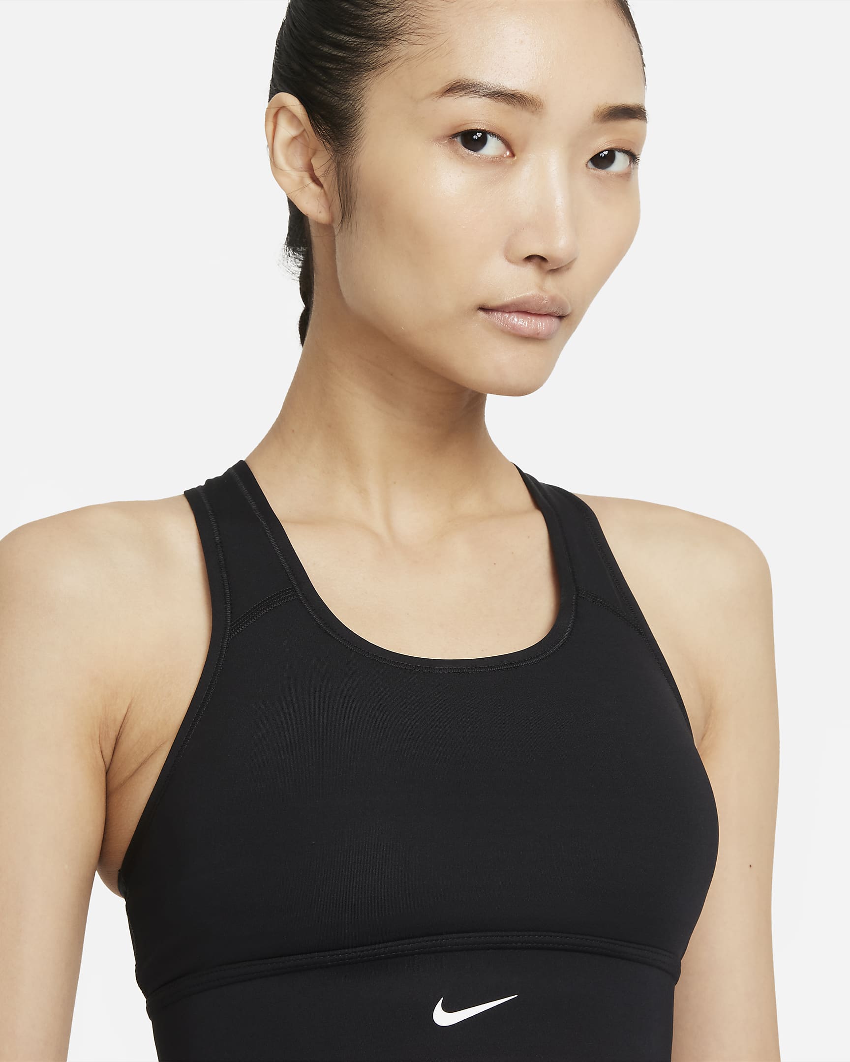 Nike Swoosh Women's Medium-Support 1-Piece Padded Longline Sports Bra - Black/Black/White