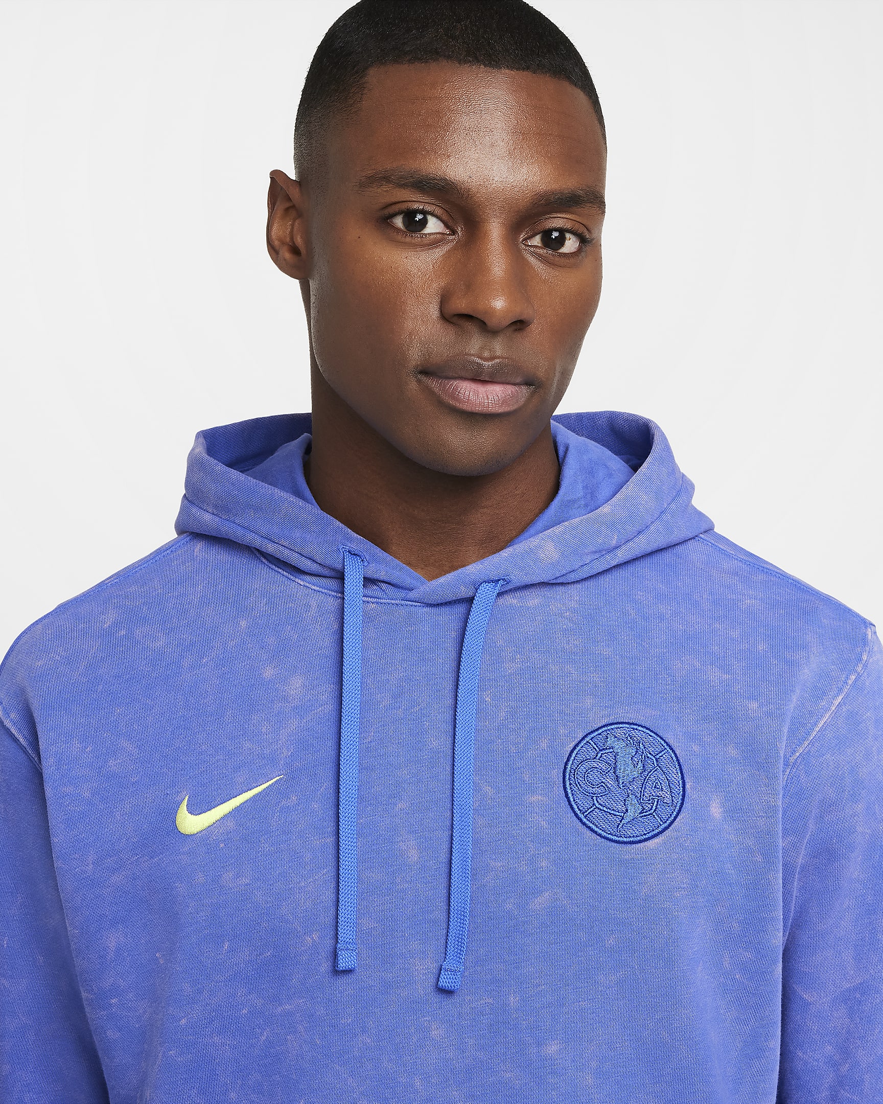 Club América Club Third Men's Nike Soccer French Terry Pullover Hoodie - Medium Blue/Lemon Chiffon