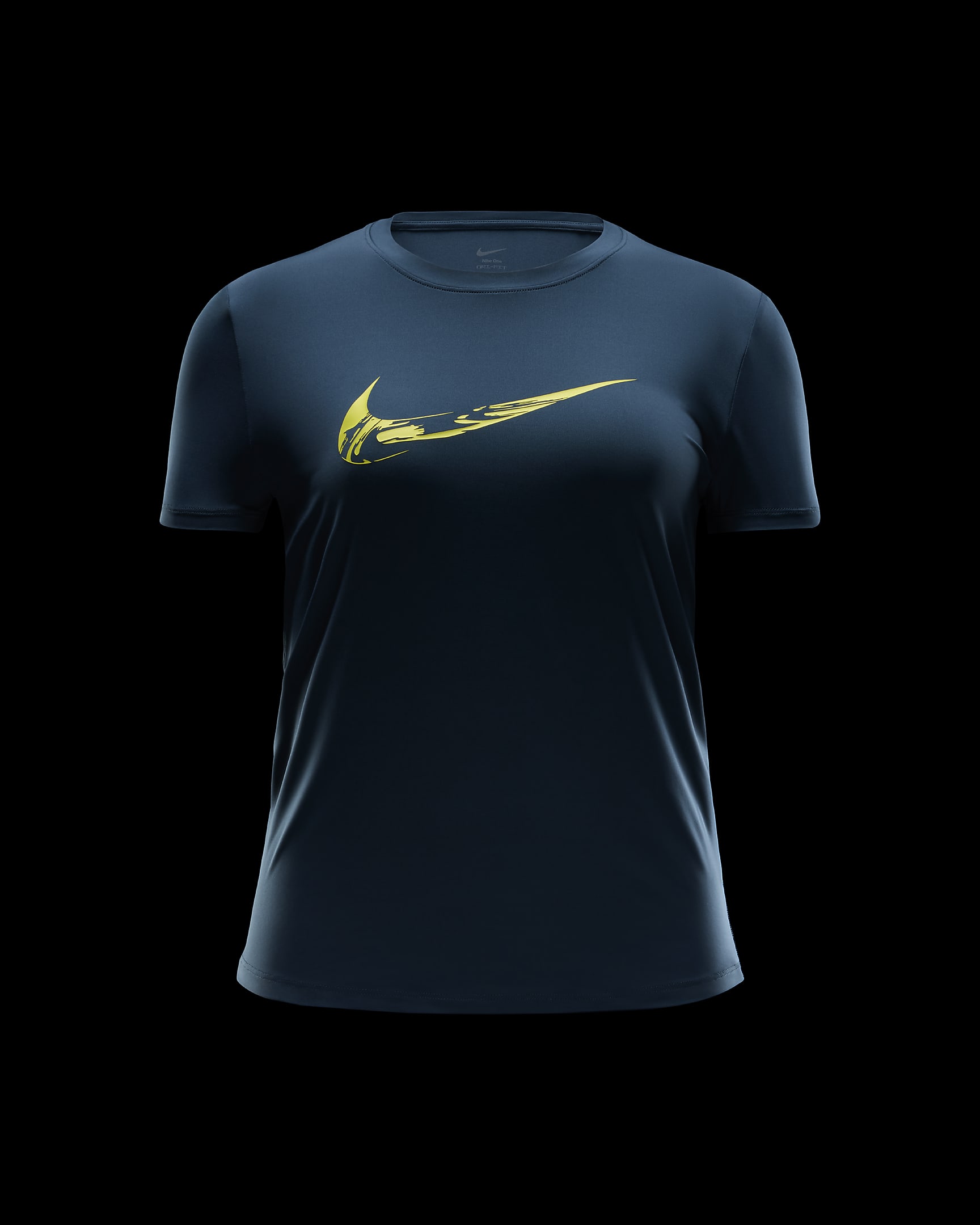 Nike One 女款 Dri-FIT 短袖圖樣跑步上衣 - Armory Navy/Bright Cactus