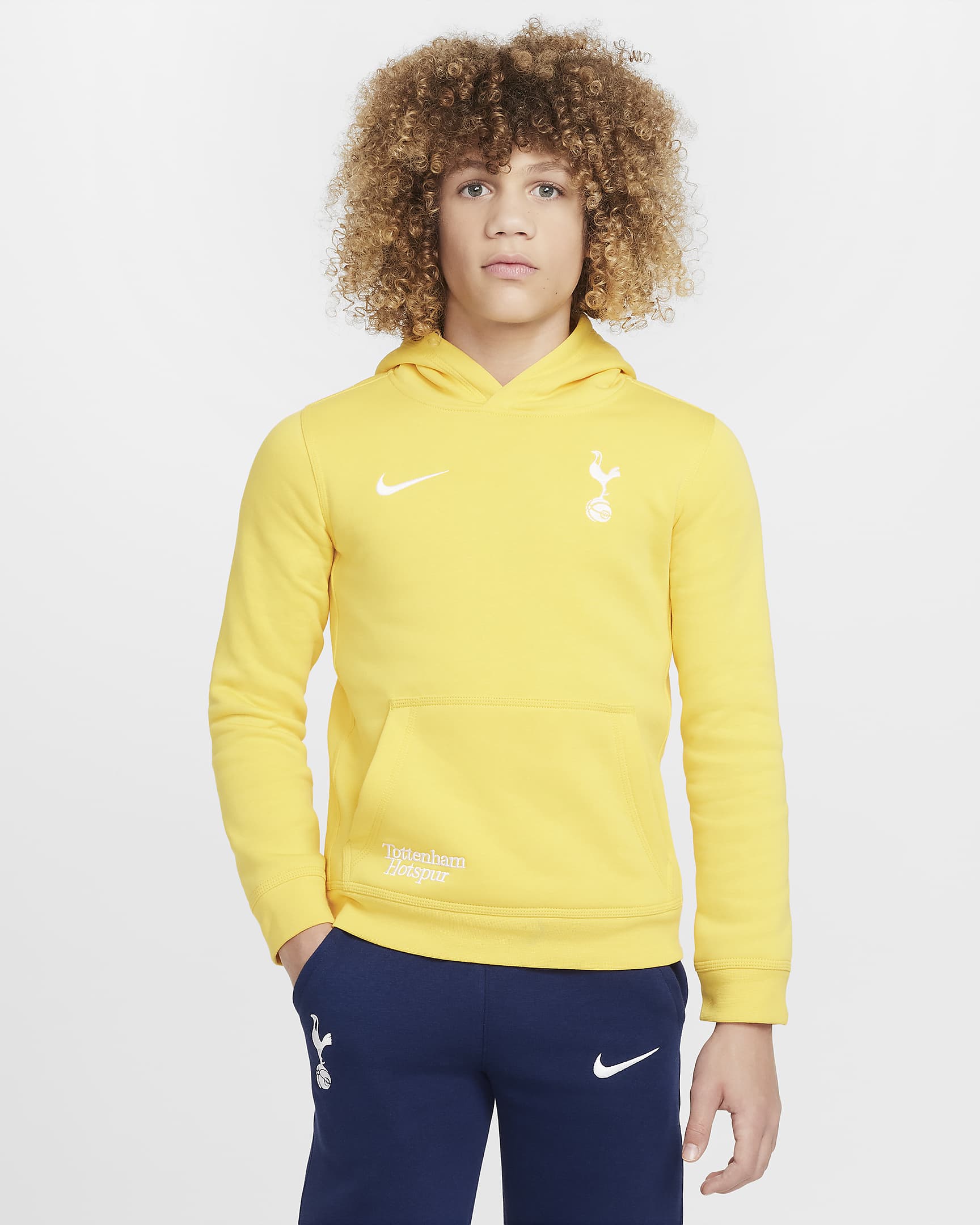 Tottenham Hotspur Club Nike fotballhettegenser til store barn (gutt) - Varsity Maize/Hvit