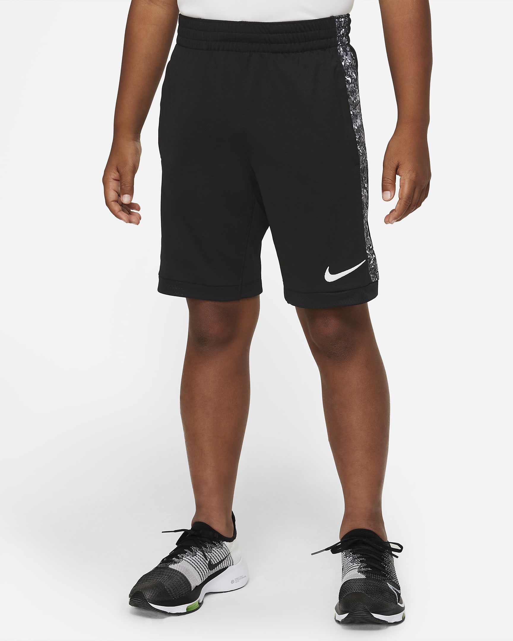 Shorts de entrenamiento estampados para niños talla grande Nike Dri-FIT Trophy - Negro/Negro/Negro/Blanco