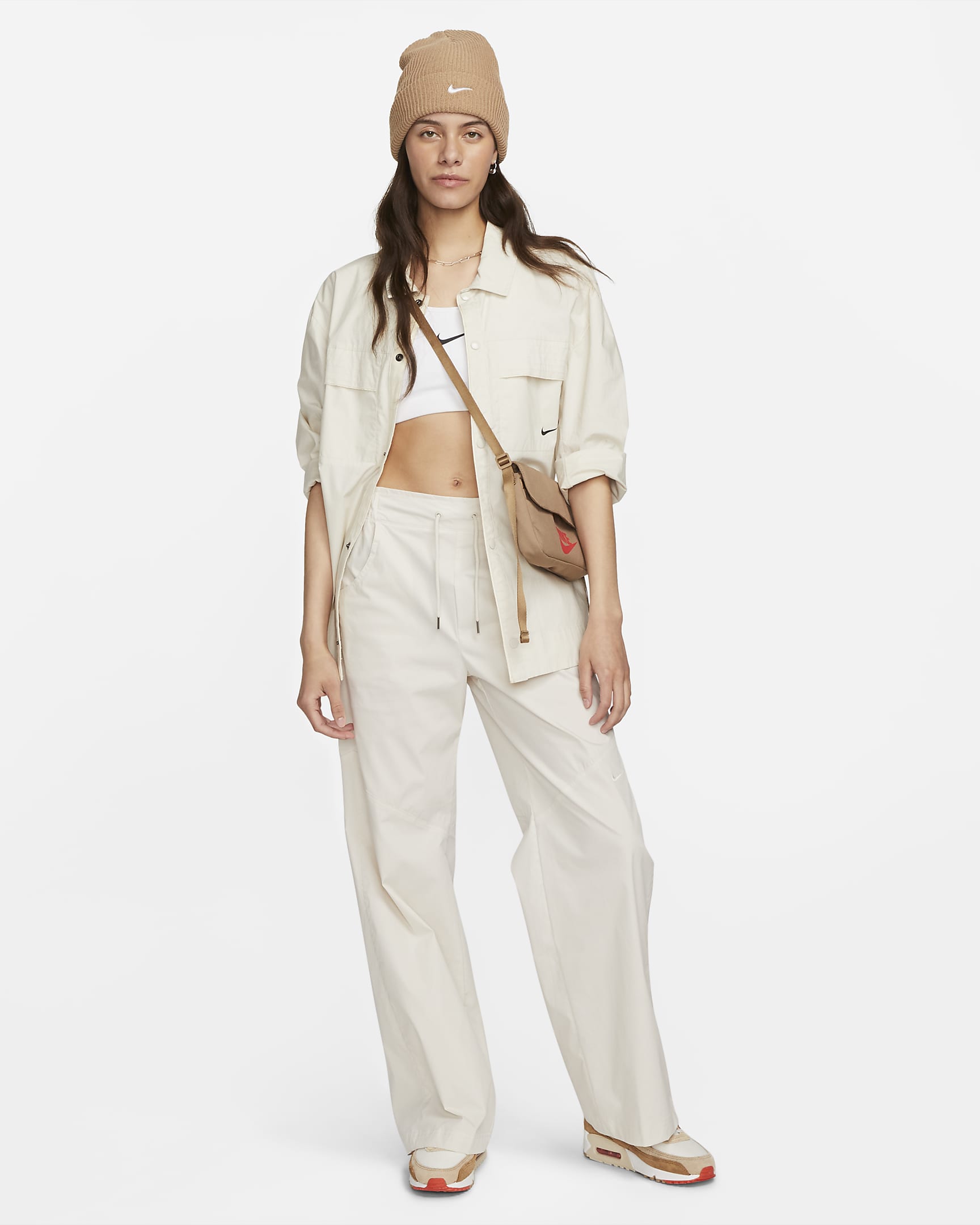 Pantaloni in tessuto a vita alta Nike Sportswear Essentials– Donna - Light Orewood Brown/Sail