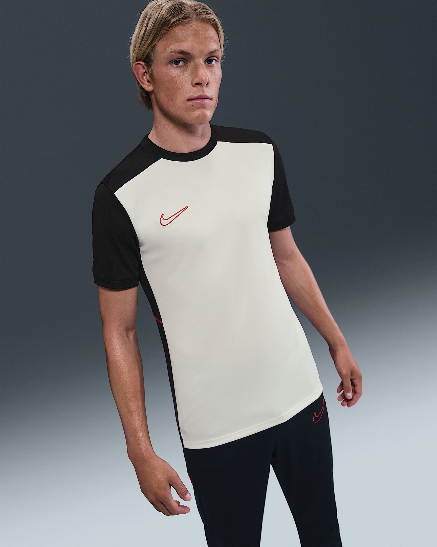 Nike Academy Men's Dri-FIT Short-Sleeve Football Top - Sail/Black/University Red/University Red