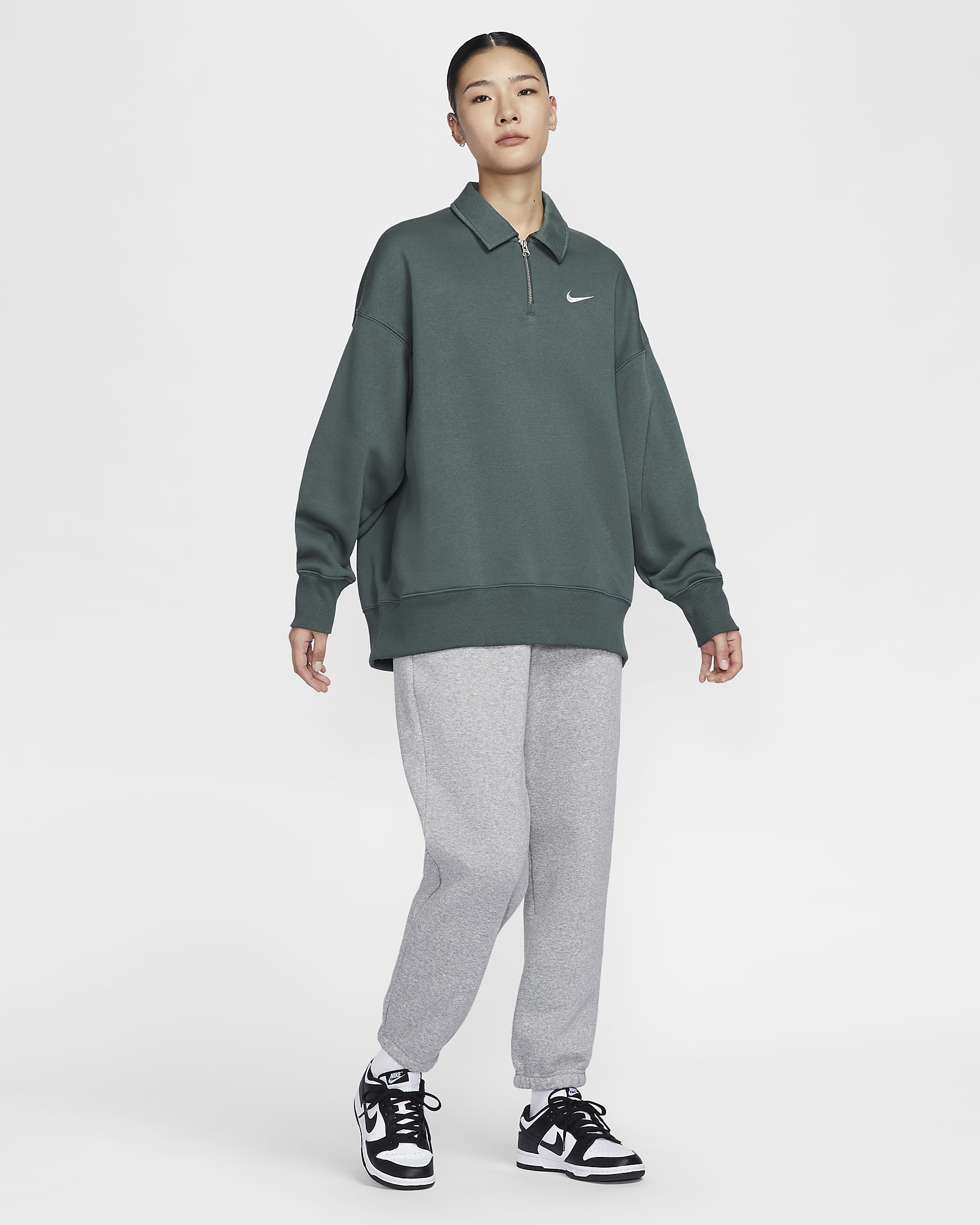 เสื้อโปโลซิปสั้นโอเวอร์ไซส์ผู้หญิง Nike Sportswear Phoenix Fleece - Vintage Green/Sail