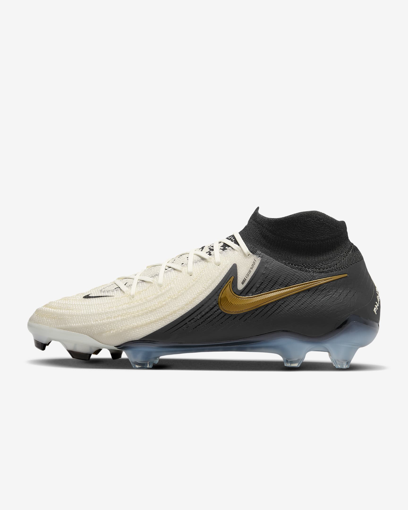 Nike Phantom Luna 2 Elite FG High-Top Soccer Cleats - White/Metallic Gold Coin/Black