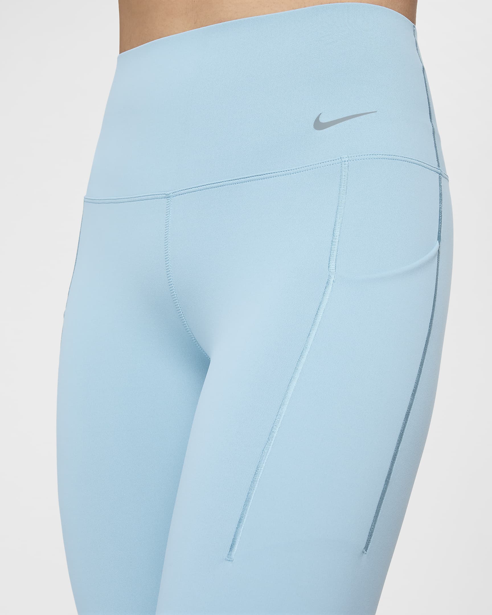 Nike Universa Leggings de longitud completa, talle alto y sujeción media con bolsillos - Mujer - Denim Turquoise/Negro