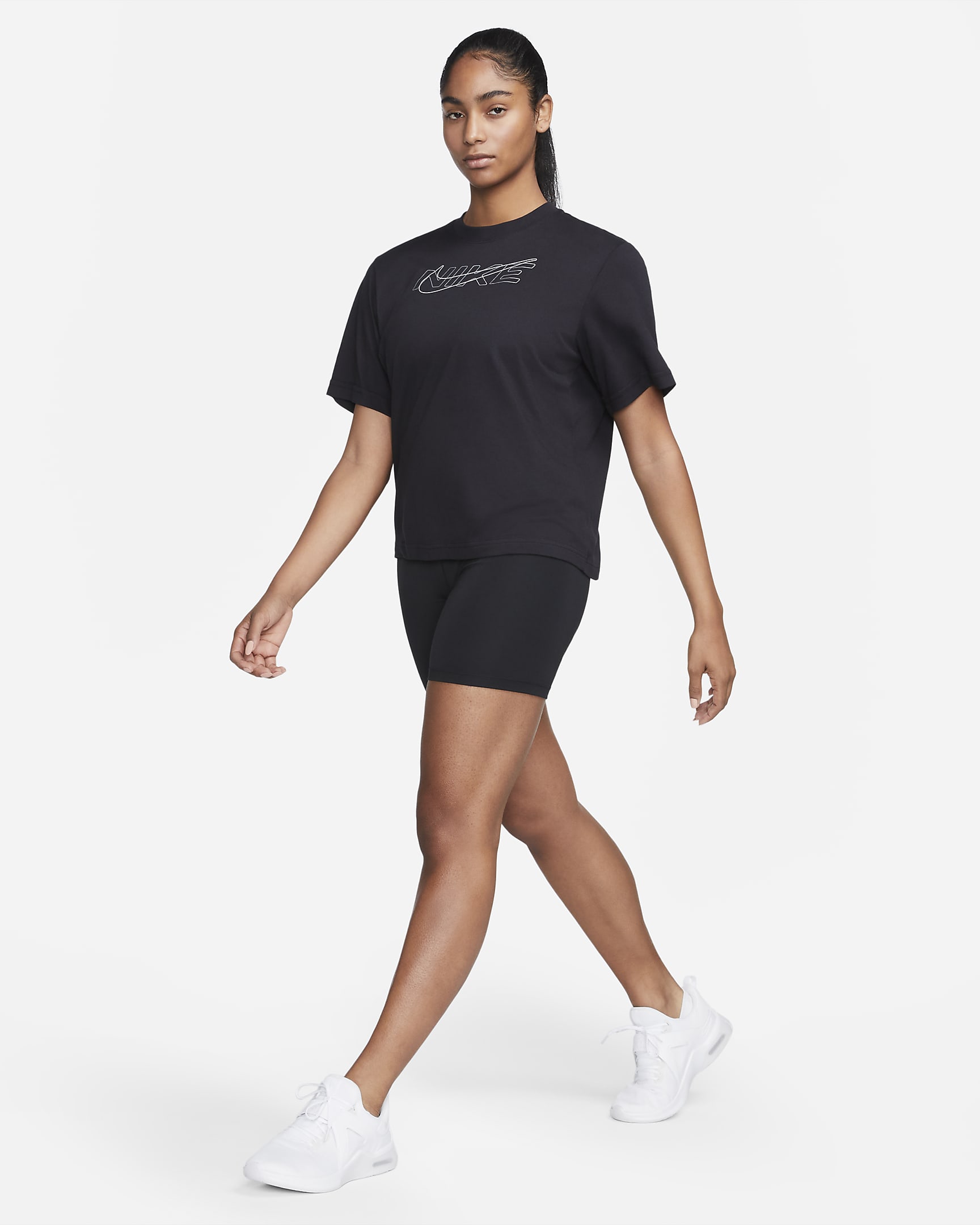 Nike Dri-FIT One-cykelshorts (18 cm) med høj talje til kvinder - sort/hvid