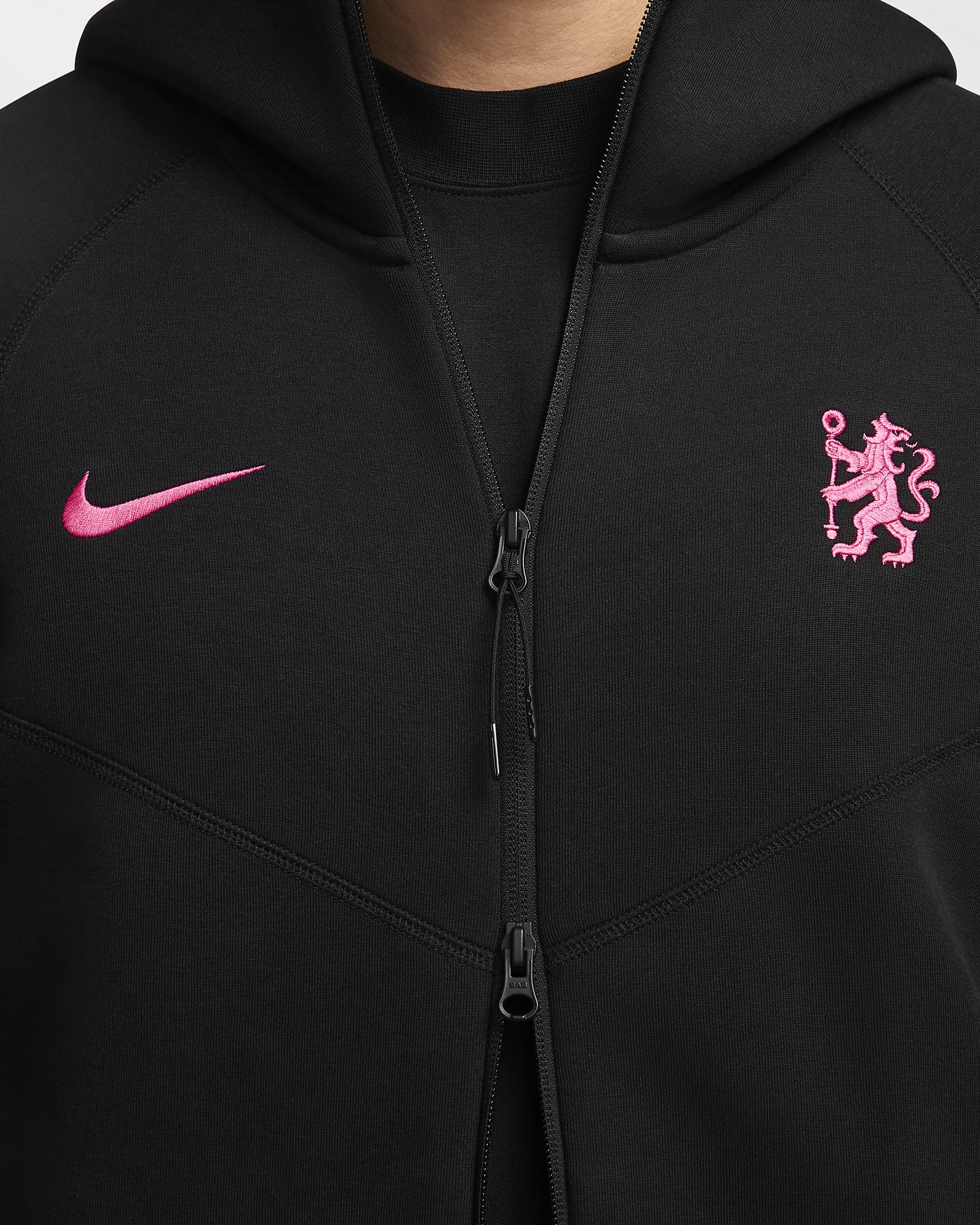 3e veste à zip Nike Football Chelsea FC Tech Fleece Windrunner pour homme - Noir/Pink Prime