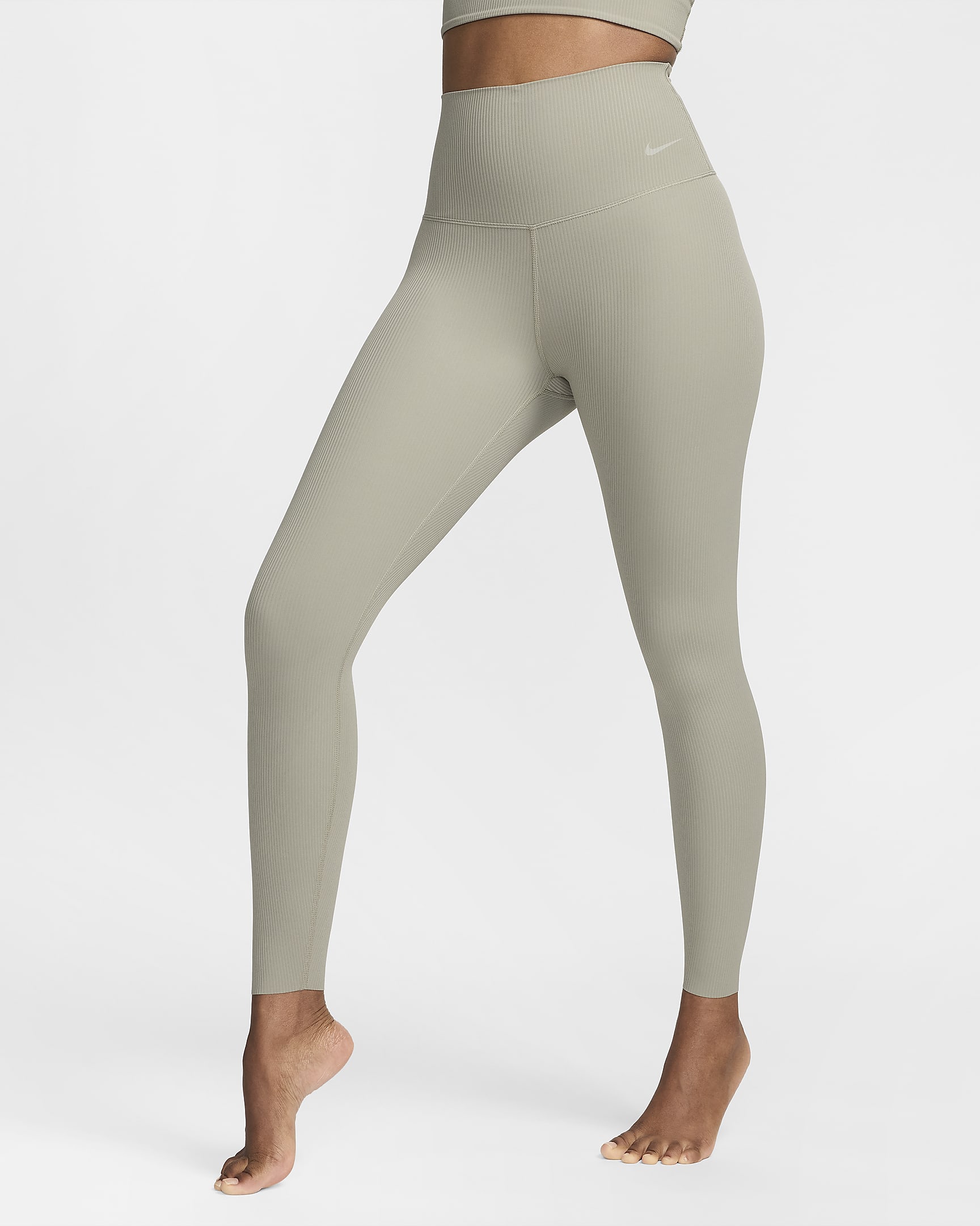 Leggings de tiro alto de 7/8 con sujeción suave para mujer Nike Zenvy Rib - Militar claro/Negro