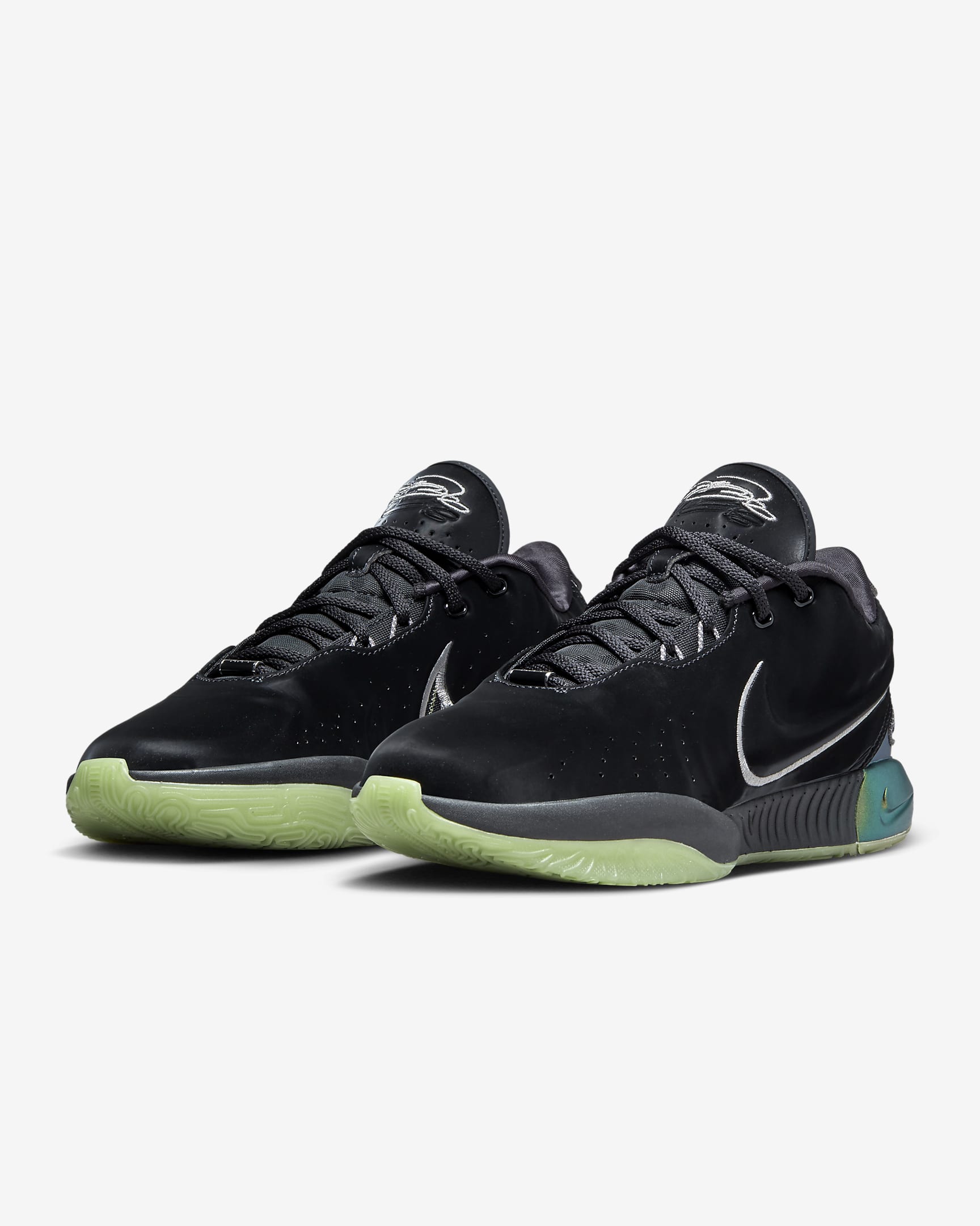 Calzado de básquetbol LeBron XXI "Tahitian" - Negro/Gris hierro/Verde aceite/Peltre metalizado