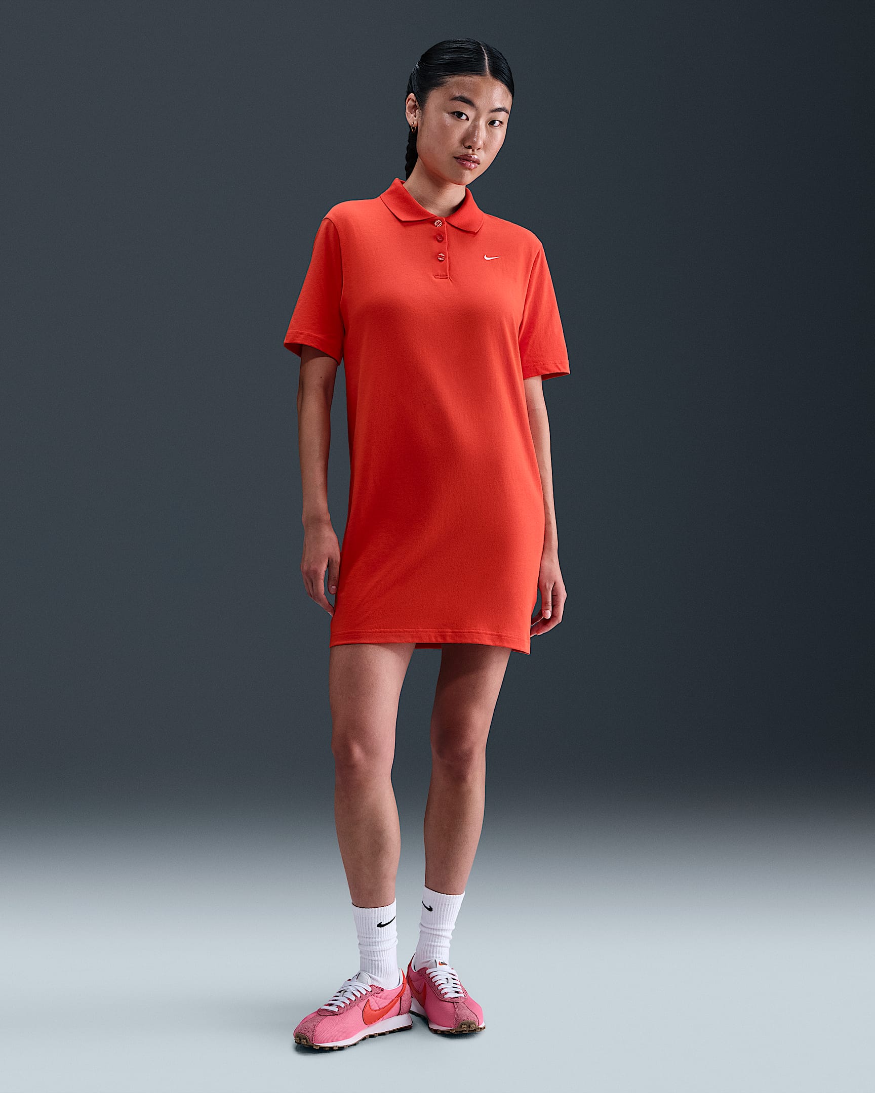 Nike Sportswear Essential 女款短袖有領洋裝 - Picante Red/Heather/Sail