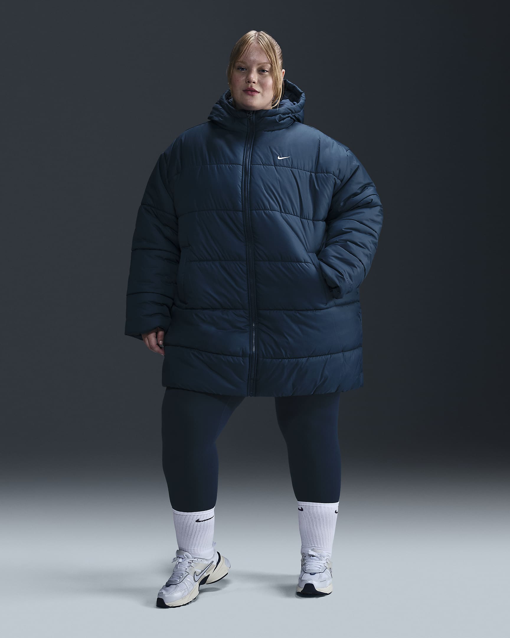 Nike Sportswear Classic Puffer Women's Therma-FIT Loose Parka (Plus Size) - Armoury Navy/White