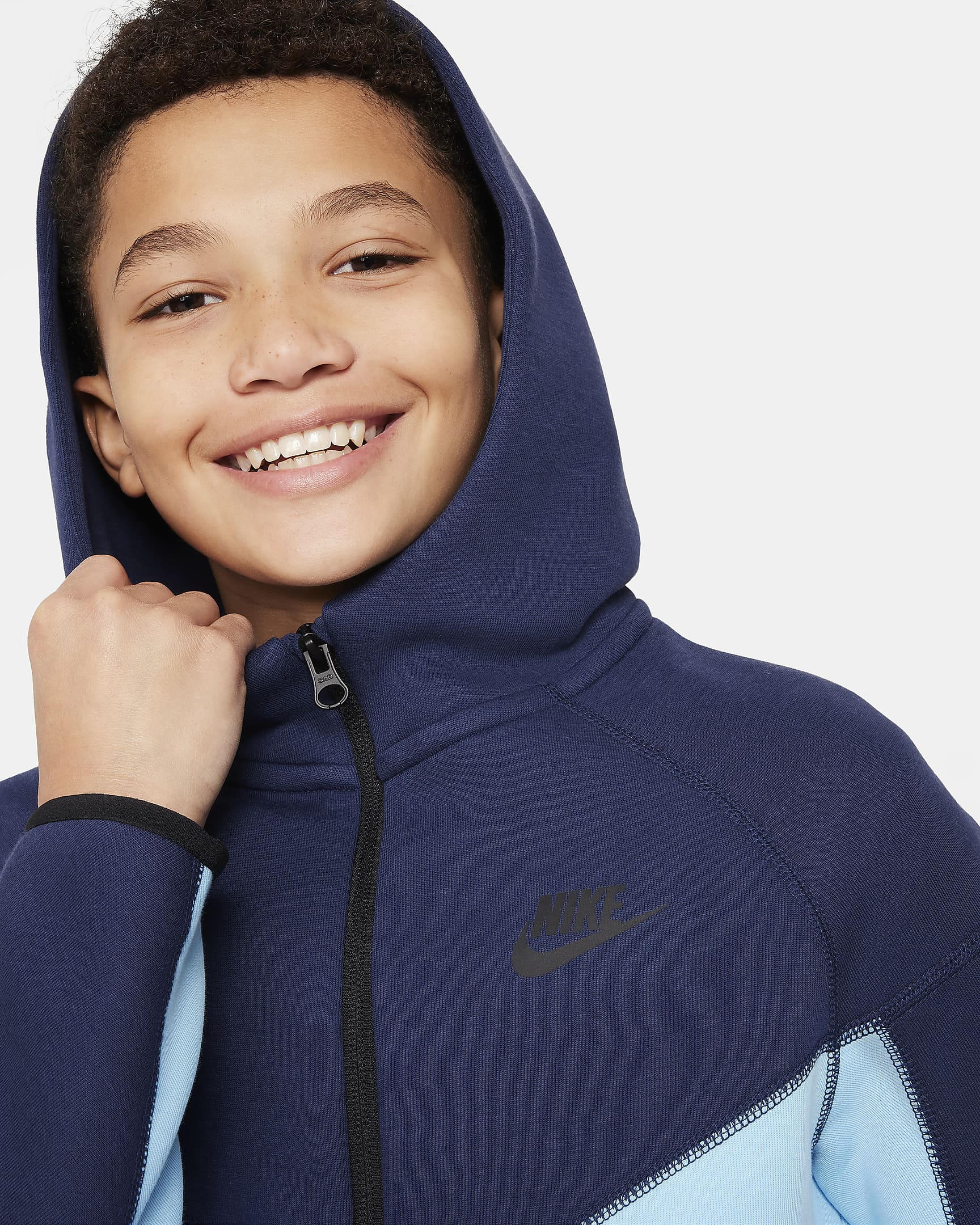 Nike Sportswear Tech Fleece Older Kids' (Boys') Full-Zip Hoodie - Midnight Navy/Aquarius Blue/Black/Black