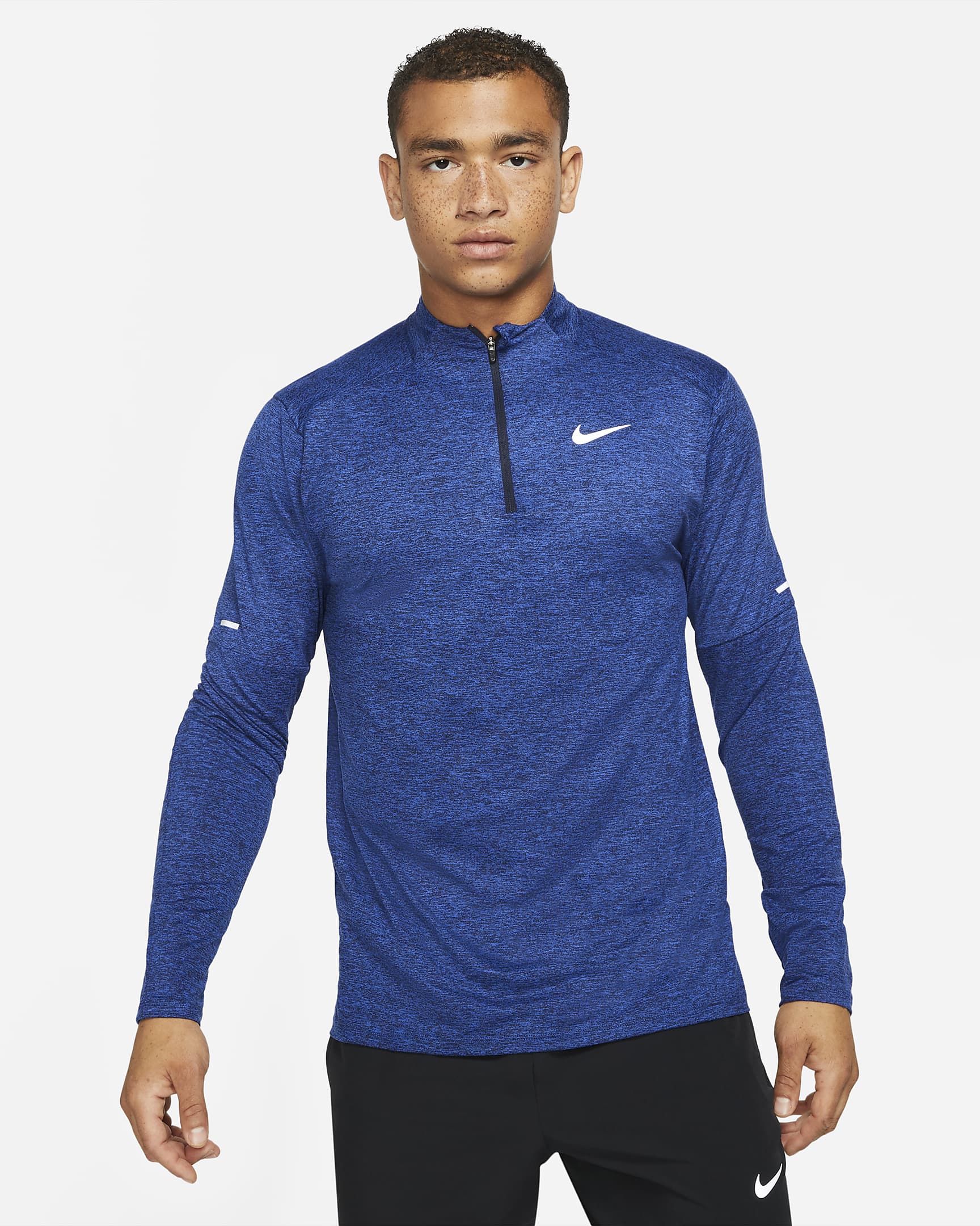 Camisola de running Dri-FIT com fecho até meio Nike para homem - Obsidian/Game Royal/Heather