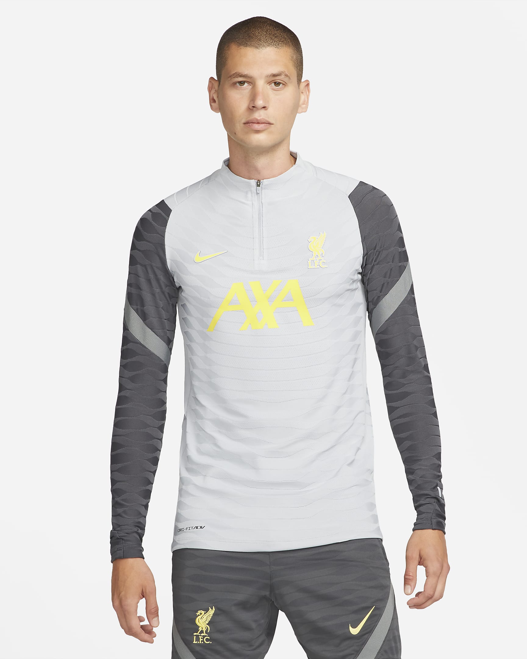Liverpool F.C. Strike Elite Men's Nike Dri-FIT ADV Football Drill Top - Wolf Grey/Anthracite/Smoke Grey/Chrome Yellow