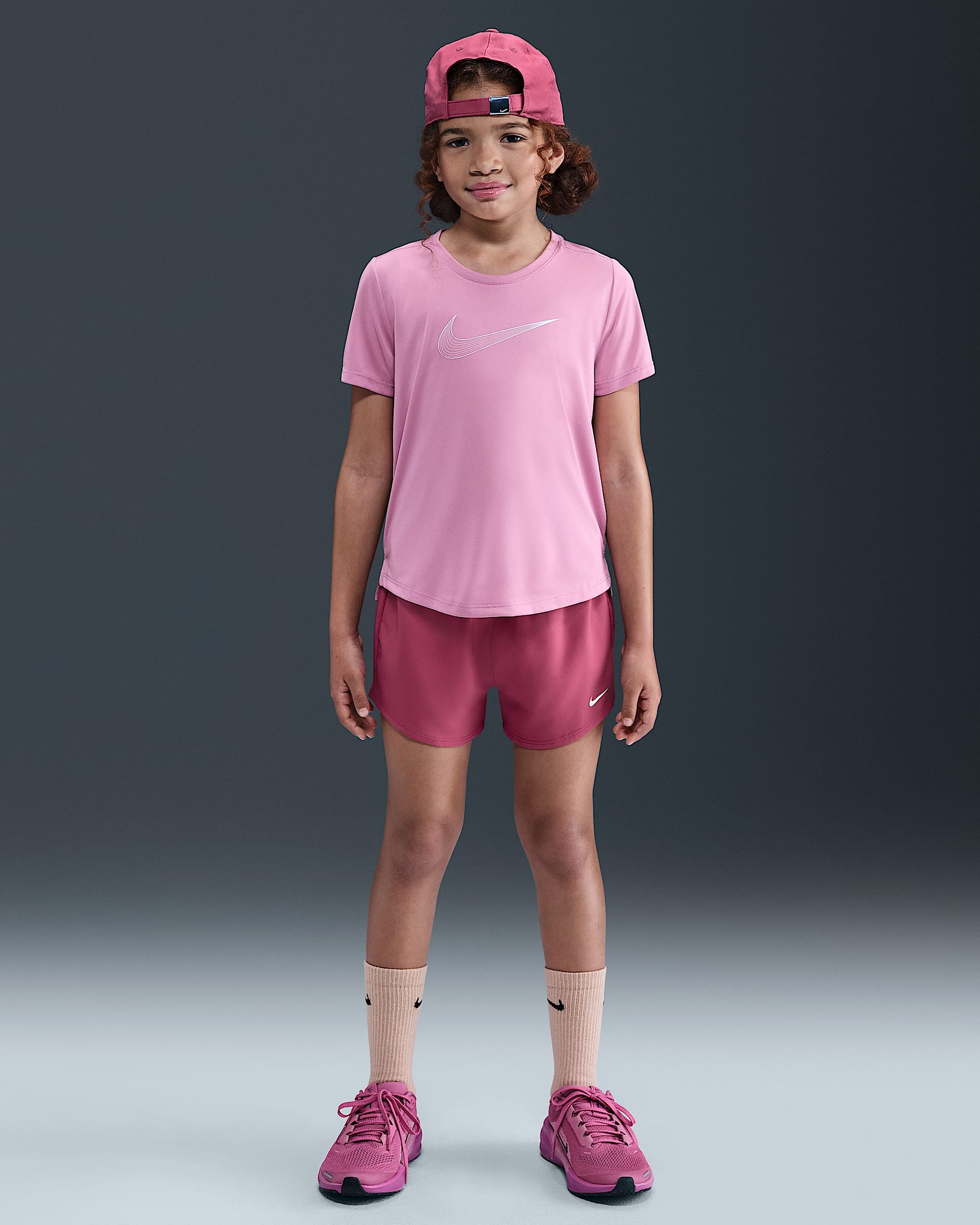 Nike One Big Kids' (Girls') Dri-FIT High-Waisted Woven Training Shorts - Sweet Beet/White