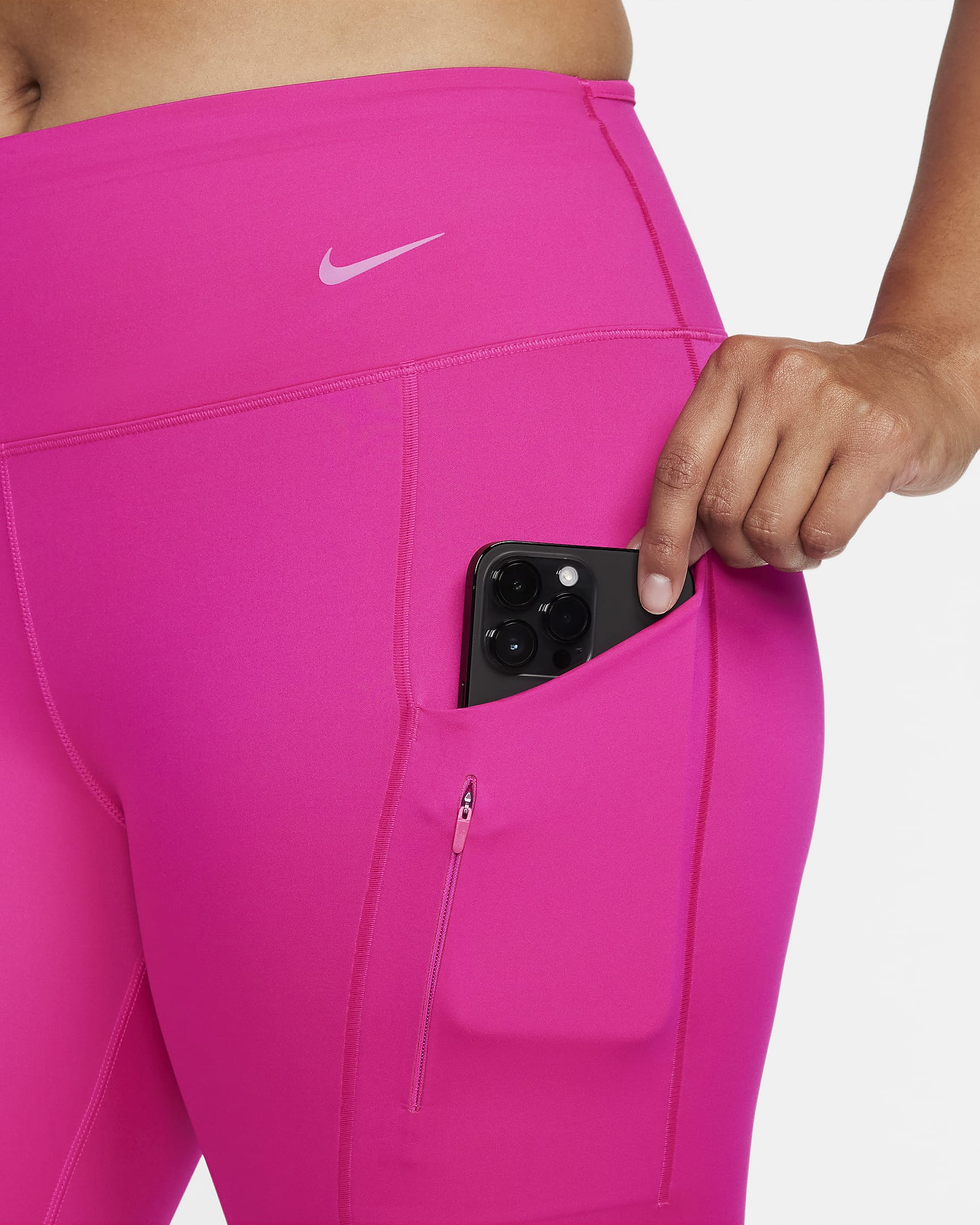 Nike Go Leggings de 7/8 de talle medio y sujeción firme con bolsillos - Mujer - Fireberry/Negro