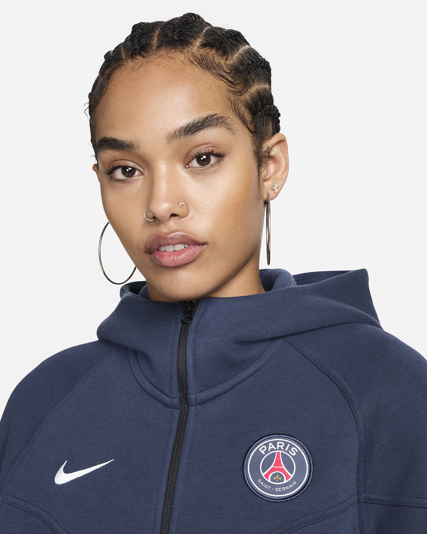 Sweat à capuche et zip Nike Football Paris Saint-Germain Tech Fleece Windrunner pour femme - Midnight Navy/Blanc